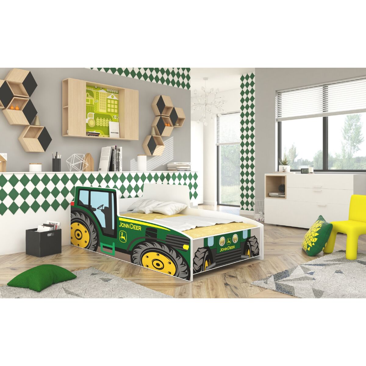 Bed with mattress TRACTOR GREEN