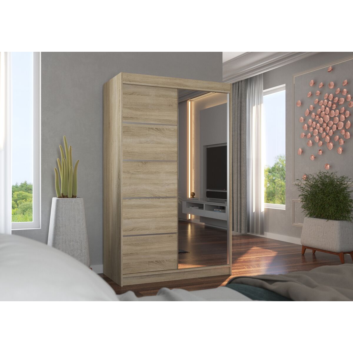 Sliding wardrobe with mirror NICEA 120 Sliding wardrobe with mirror NICEA 120