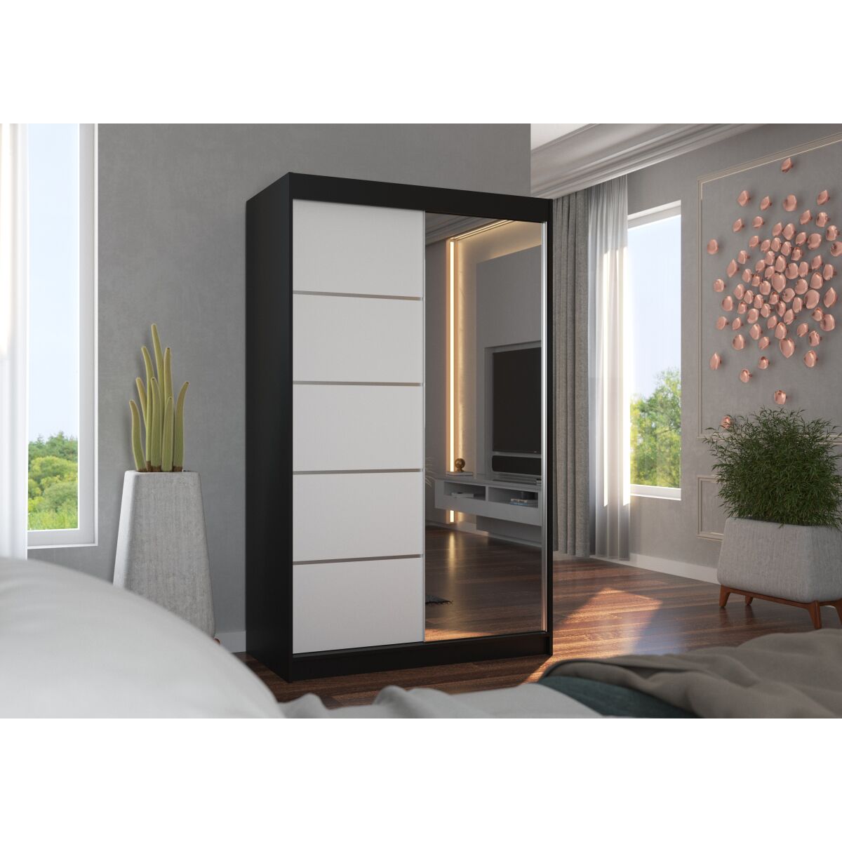 Sliding wardrobe with mirror NICEA 120 Sliding wardrobe with mirror NICEA 120