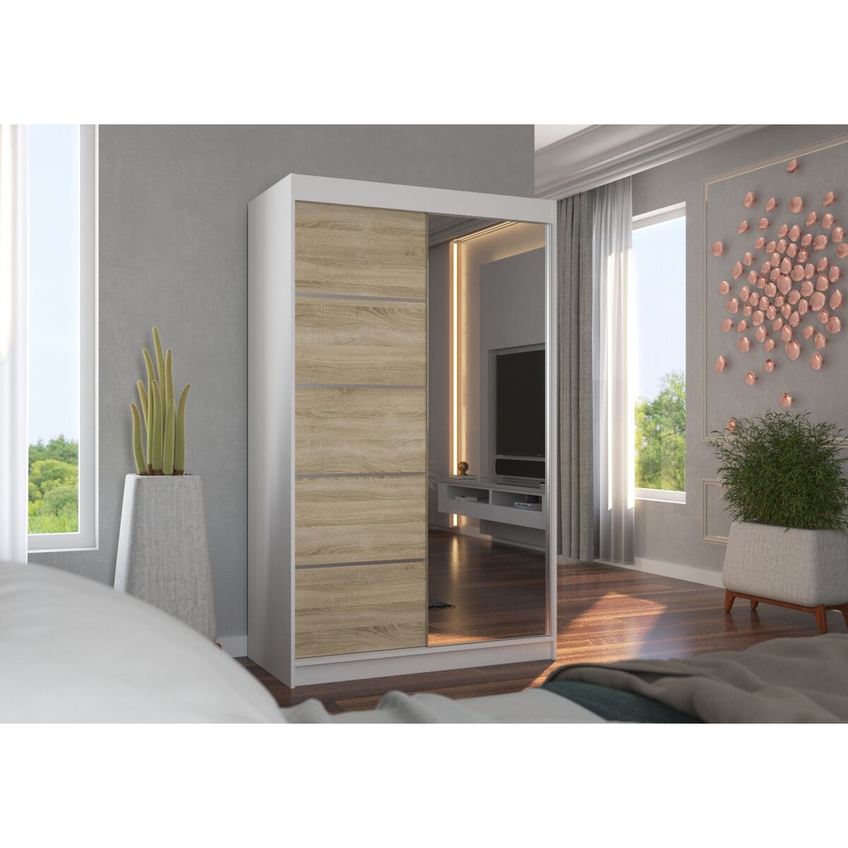 Sliding wardrobe with mirror NICEA 120 Sliding wardrobe with mirror NICEA 120