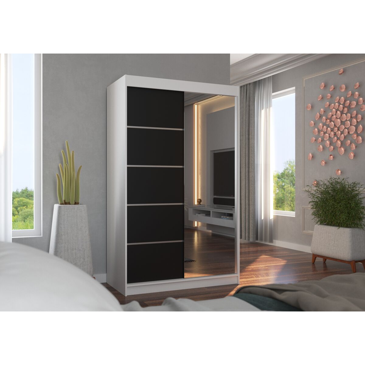 Sliding wardrobe with mirror NICEA 120 Sliding wardrobe with mirror NICEA 120