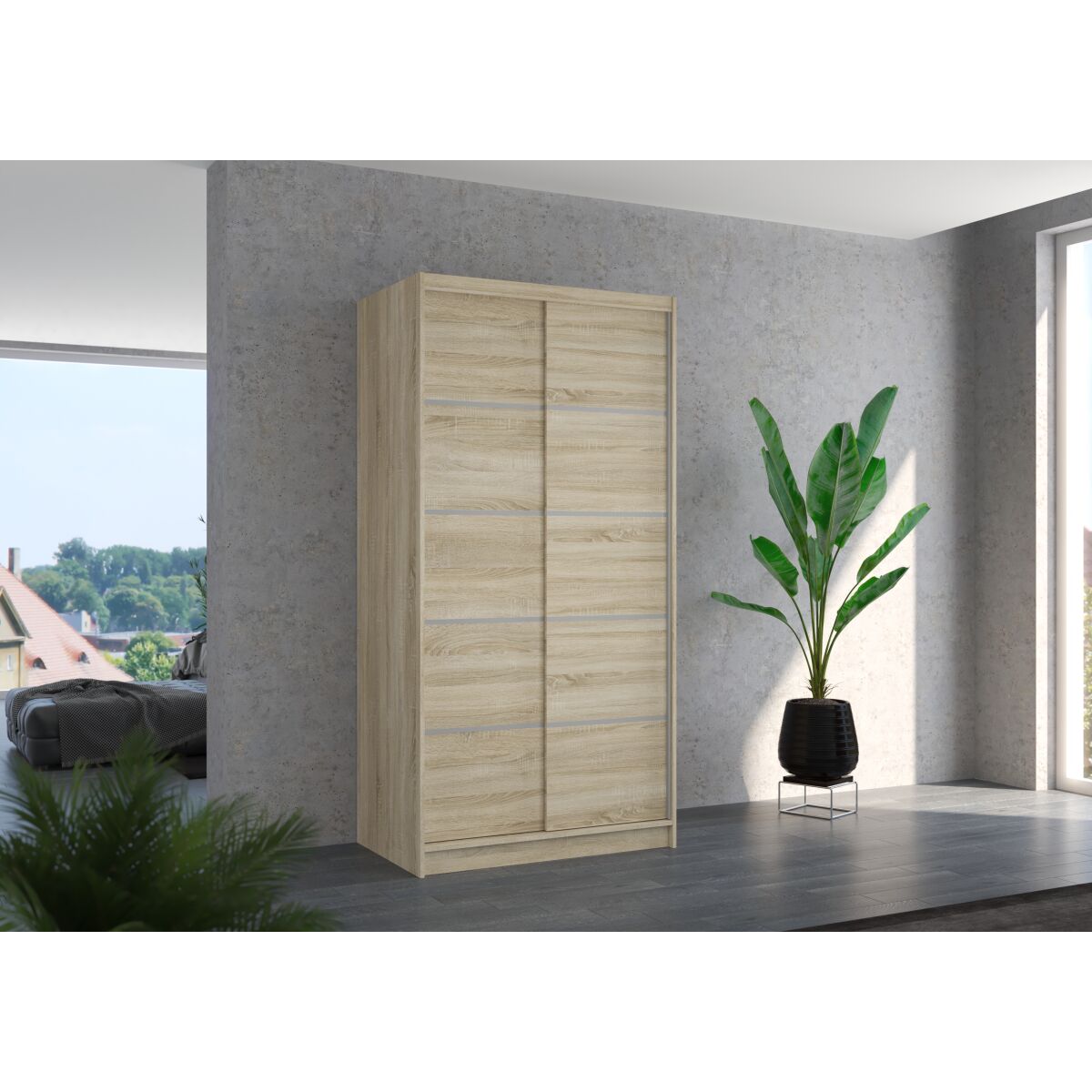 Sliding wardrobe RIVA 100 – Sonoma + Sonoma Sliding wardrobe RIVA 100 – Sonoma + Sonoma