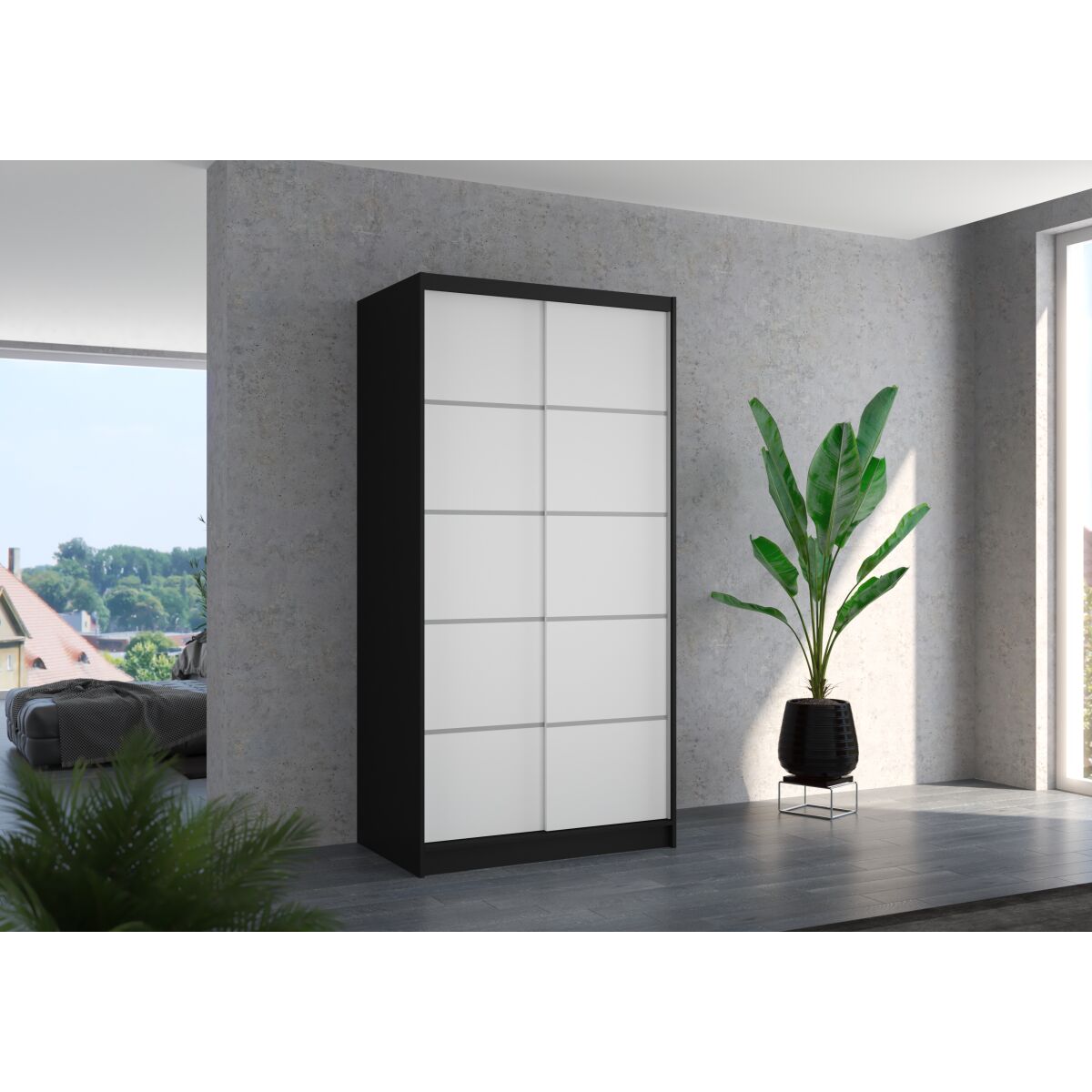 Sliding wardrobe RIVA 100 – Black + White Sliding wardrobe RIVA 100 – Black + White