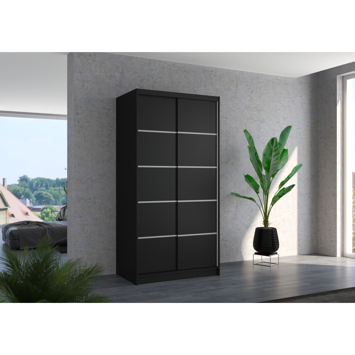 Sliding wardrobe RIVA 100 – Black + Black Sliding wardrobe RIVA 100 – Black + Black