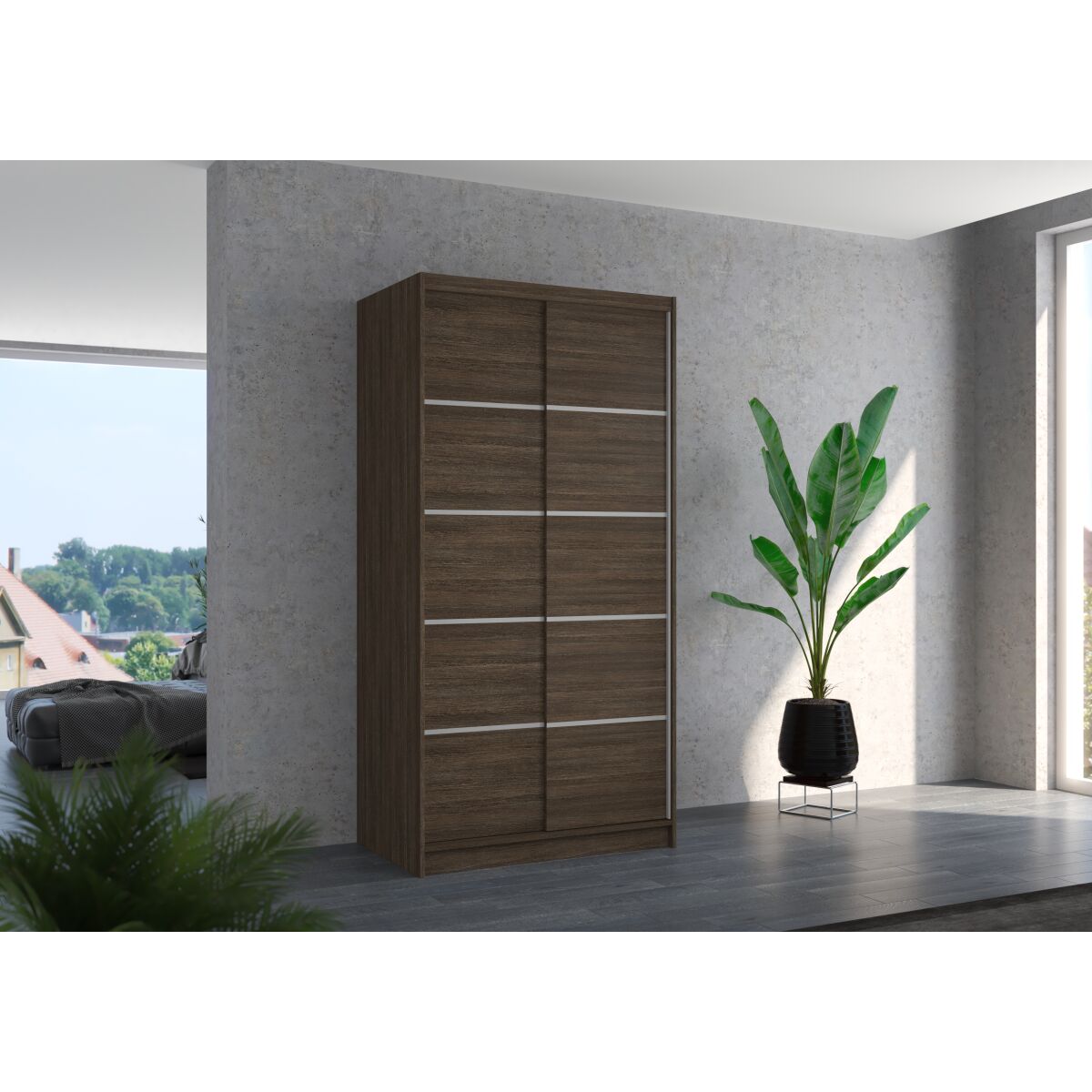Sliding wardrobe RIVA 100 – Choco + Choco Sliding wardrobe RIVA 100 – Choco + Choco
