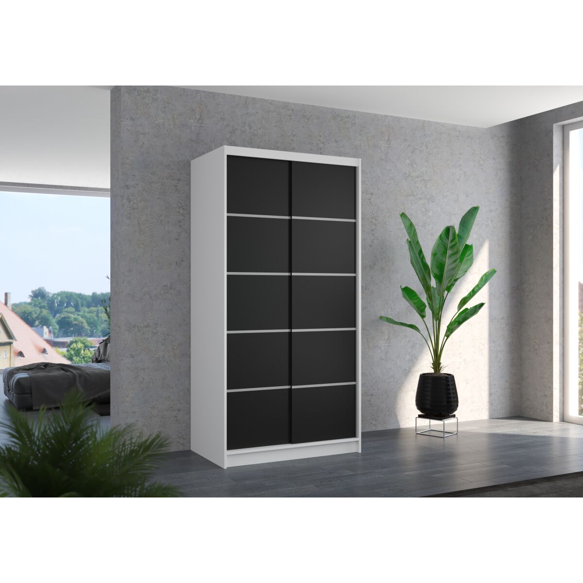 Sliding wardrobe RIVA 100 – White + Black Sliding wardrobe RIVA 100 – White + Black