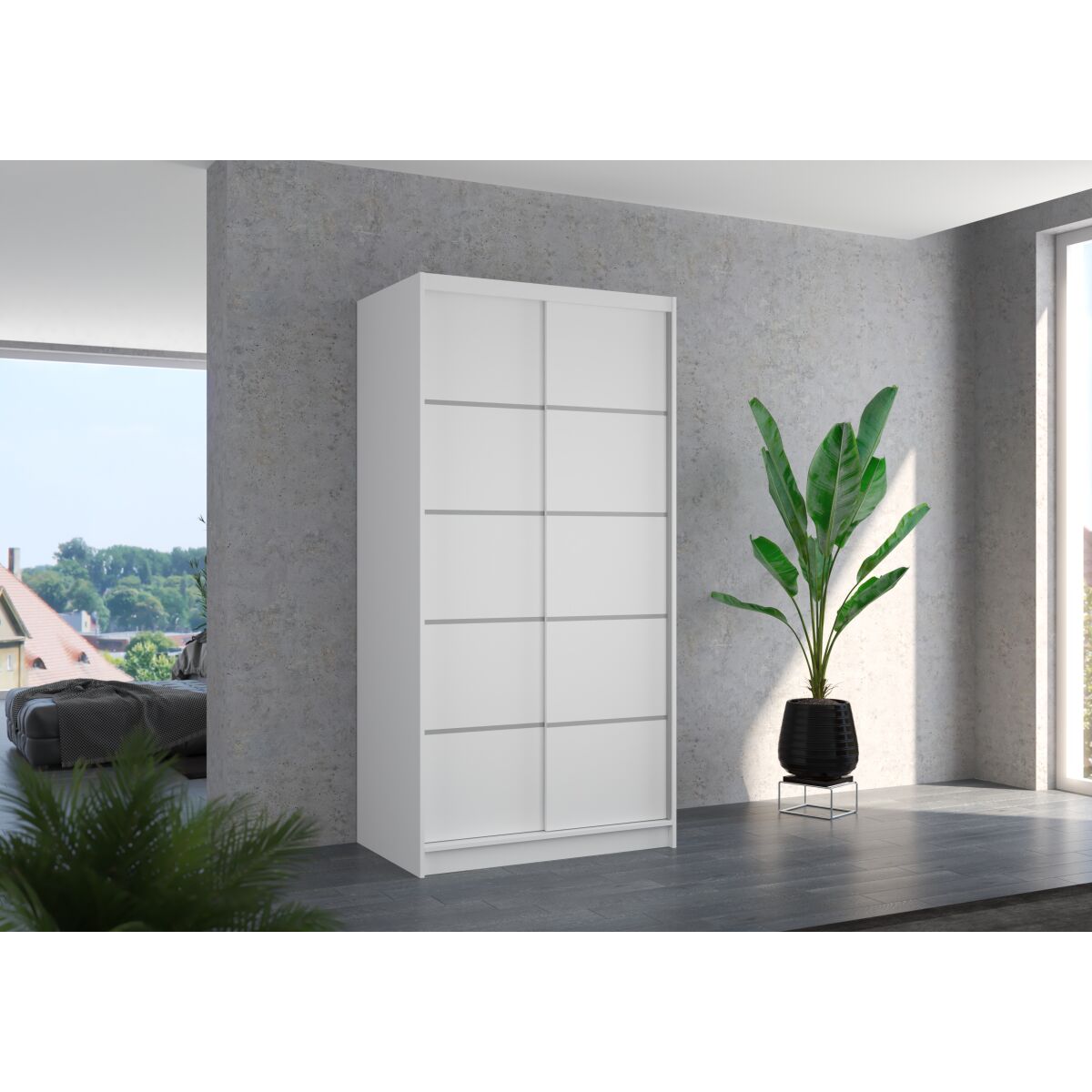 Sliding wardrobe RIVA 100 – White + White Sliding wardrobe RIVA 100 – White + White