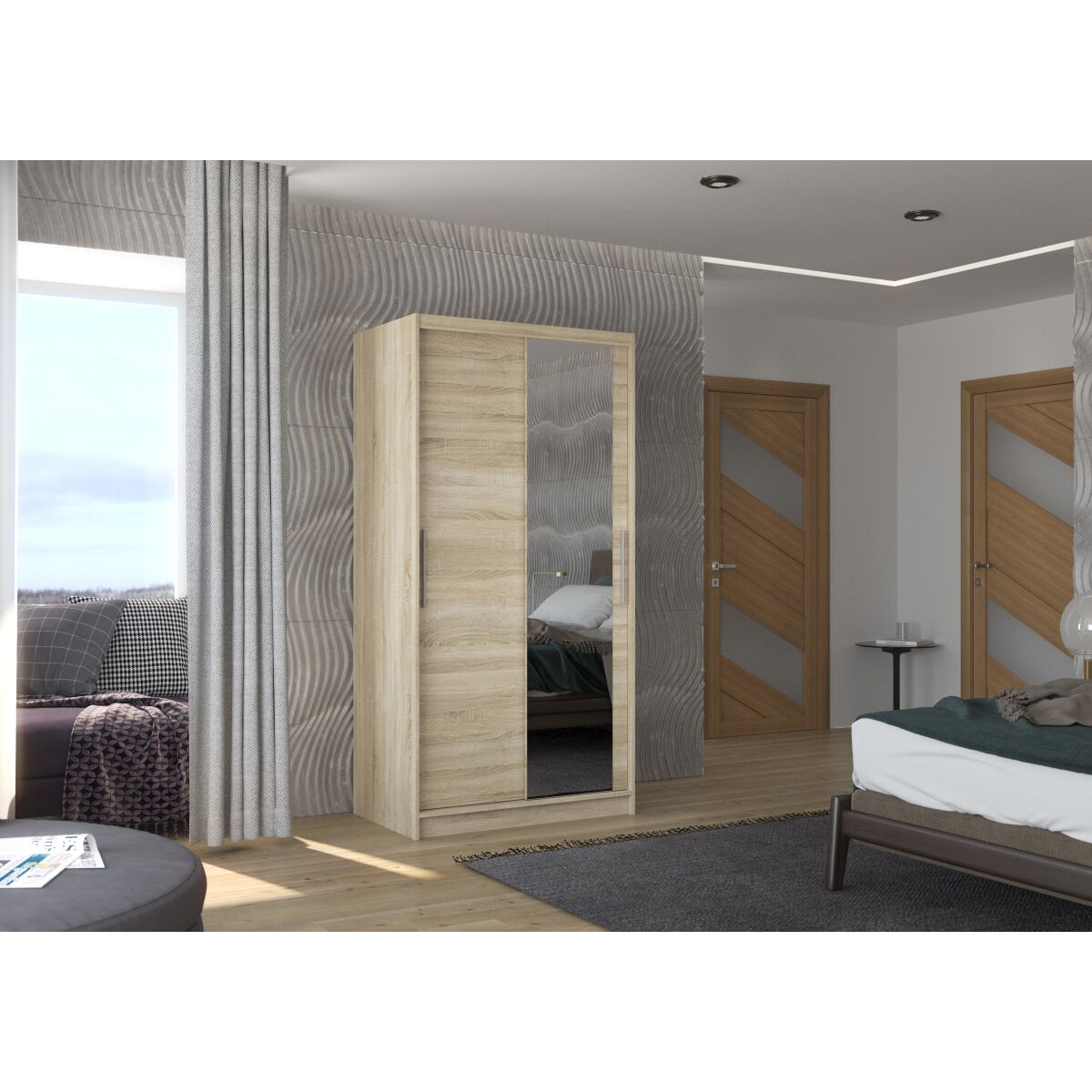 Sliding wardrobe with mirror BAROS 100 – Sonoma + Sonoma Sliding wardrobe with mirror BAROS 100 – Sonoma + Sonoma