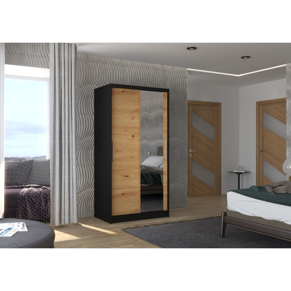 Sliding wardrobe with mirror BAROS 100 – Black + Artisan Sliding wardrobe with mirror BAROS 100 – Black + Artisan