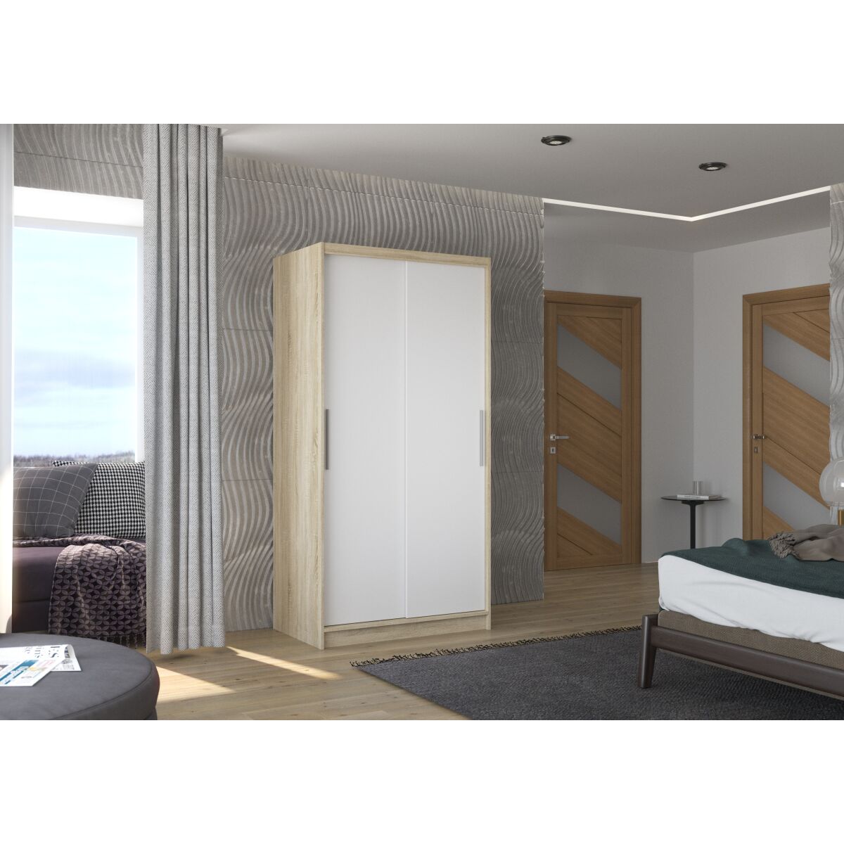 Sliding wardrobe ASTEN 100 – Sonoma + White Sliding wardrobe ASTEN 100 – Sonoma + White