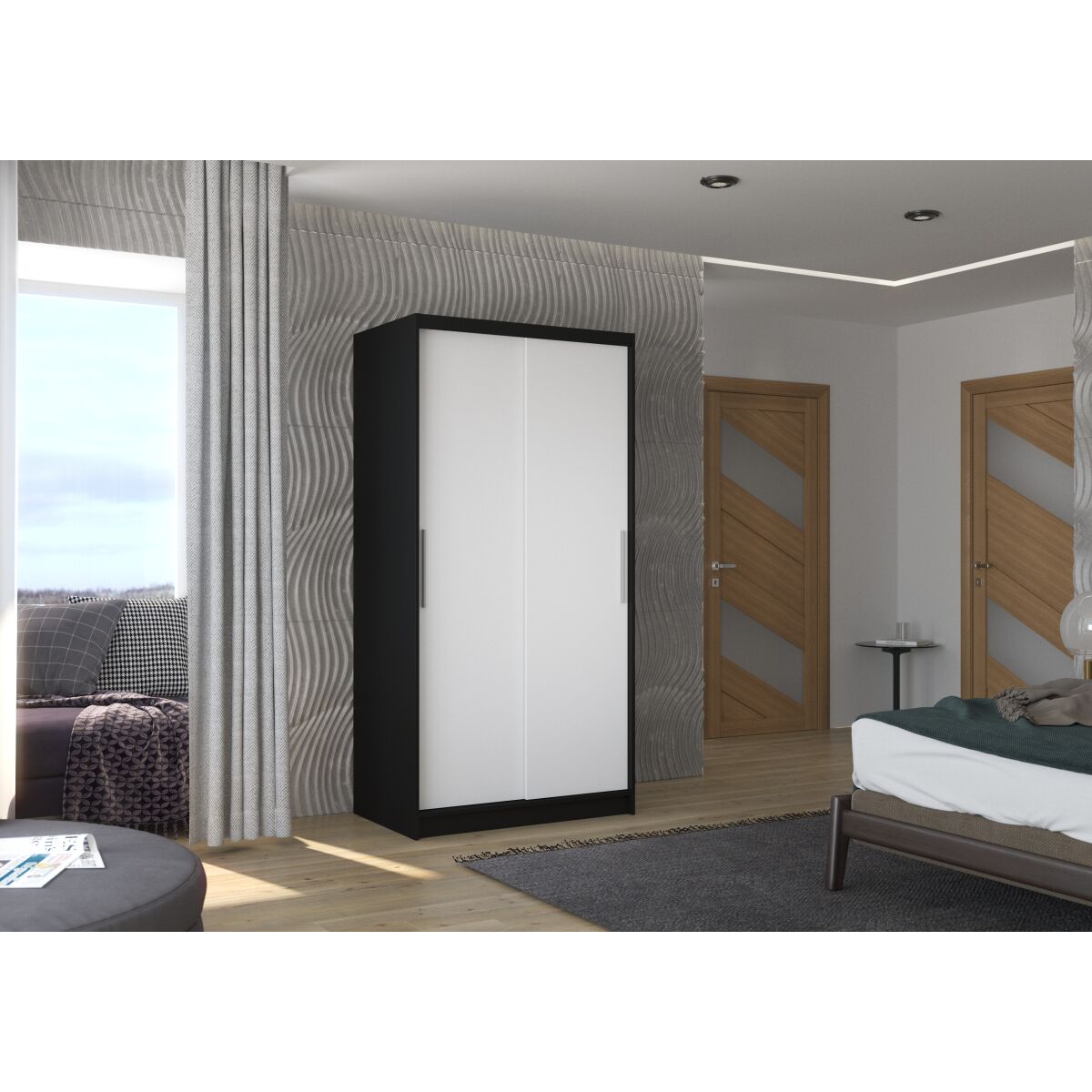 Sliding wardrobe ASTEN 100 – Black + White Sliding wardrobe ASTEN 100 – Black + White