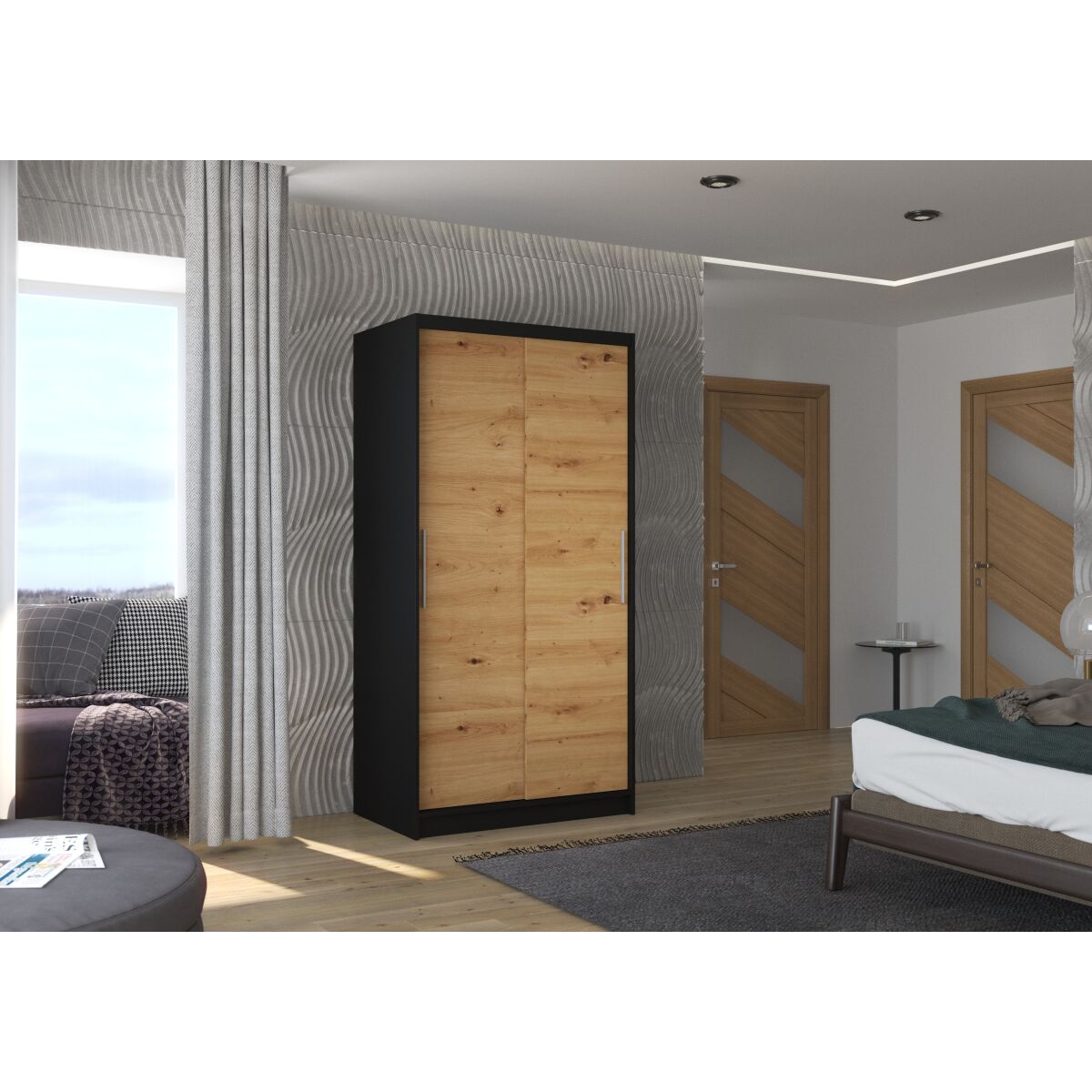 Sliding wardrobe ASTEN 100 – Black + Artisan Sliding wardrobe ASTEN 100 – Black + Artisan