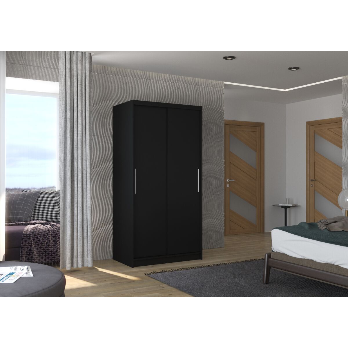 Sliding wardrobe ASTEN 100 – Black + Black Sliding wardrobe ASTEN 100 – Black + Black