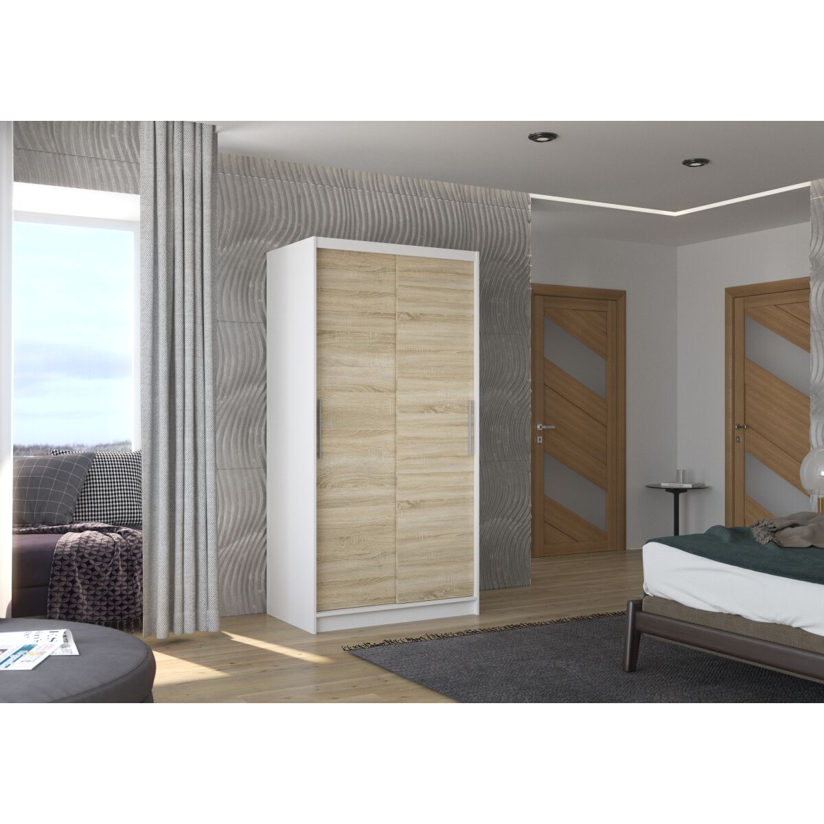 Sliding wardrobe ASTEN 100 – White + Sonoma Sliding wardrobe ASTEN 100 – White + Sonoma