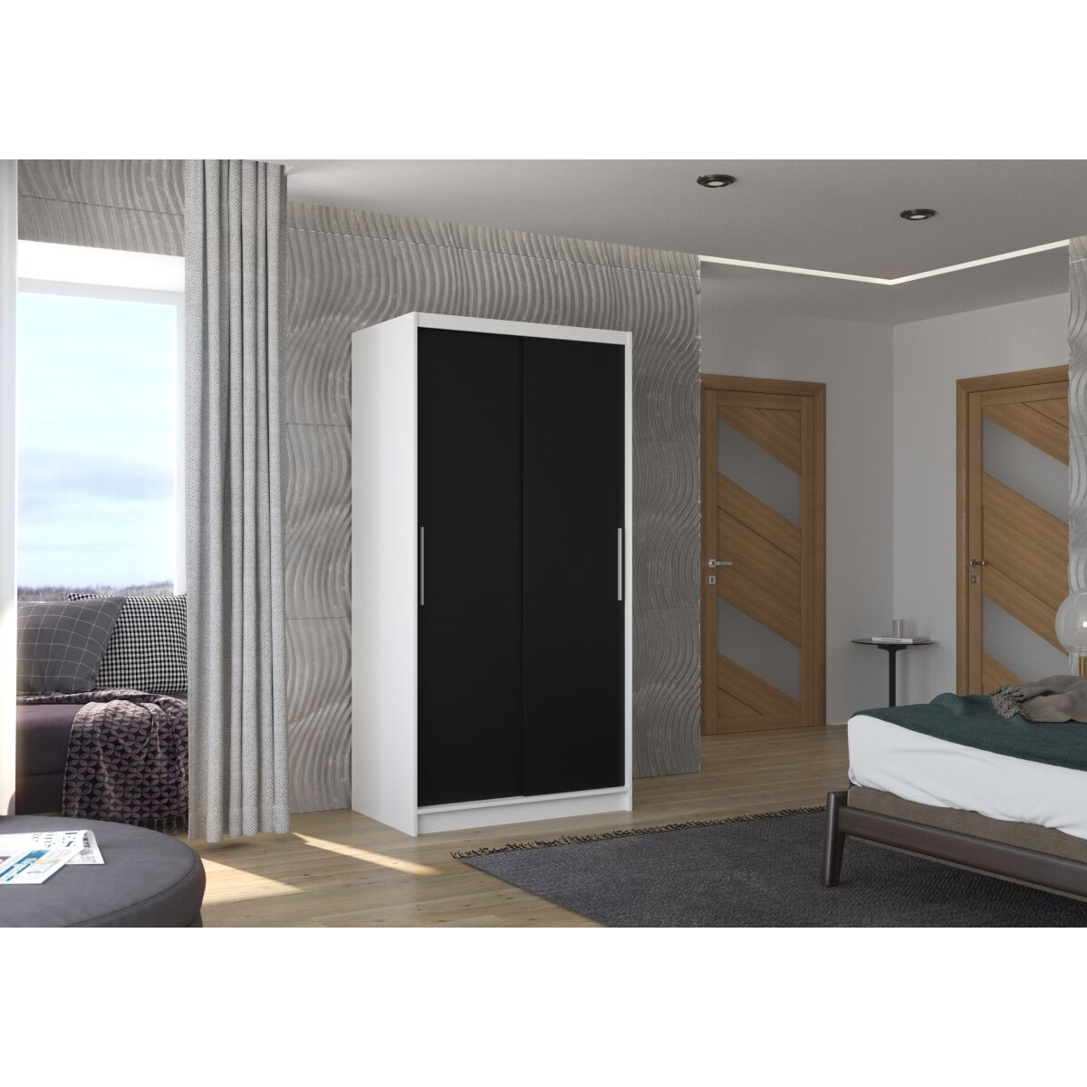 Sliding wardrobe ASTEN 100 – White + Black Sliding wardrobe ASTEN 100 – White + Black