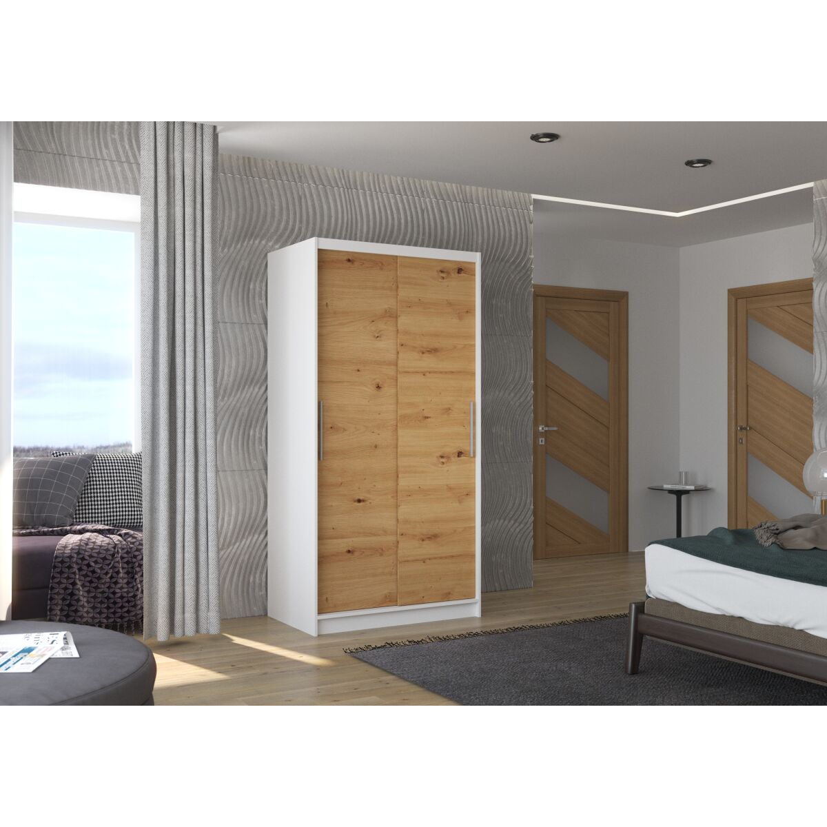 Sliding wardrobe ASTEN 100 – White + Artisan Sliding wardrobe ASTEN 100 – White + Artisan