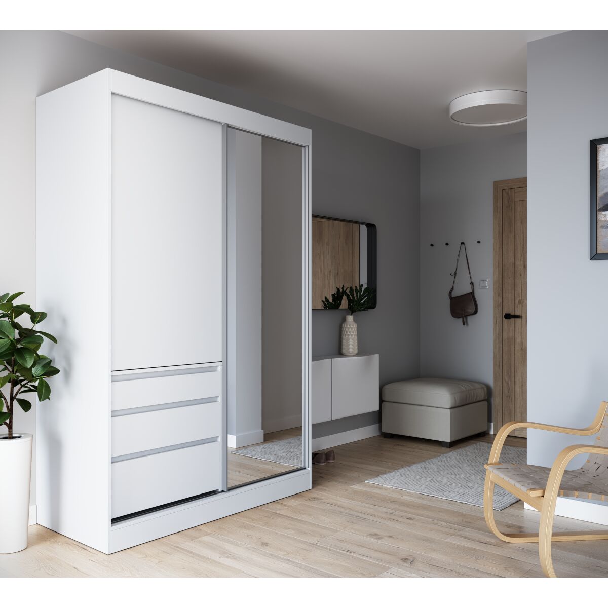 Шкаф-купе с зеркалом HAIDAR 140 — White + White