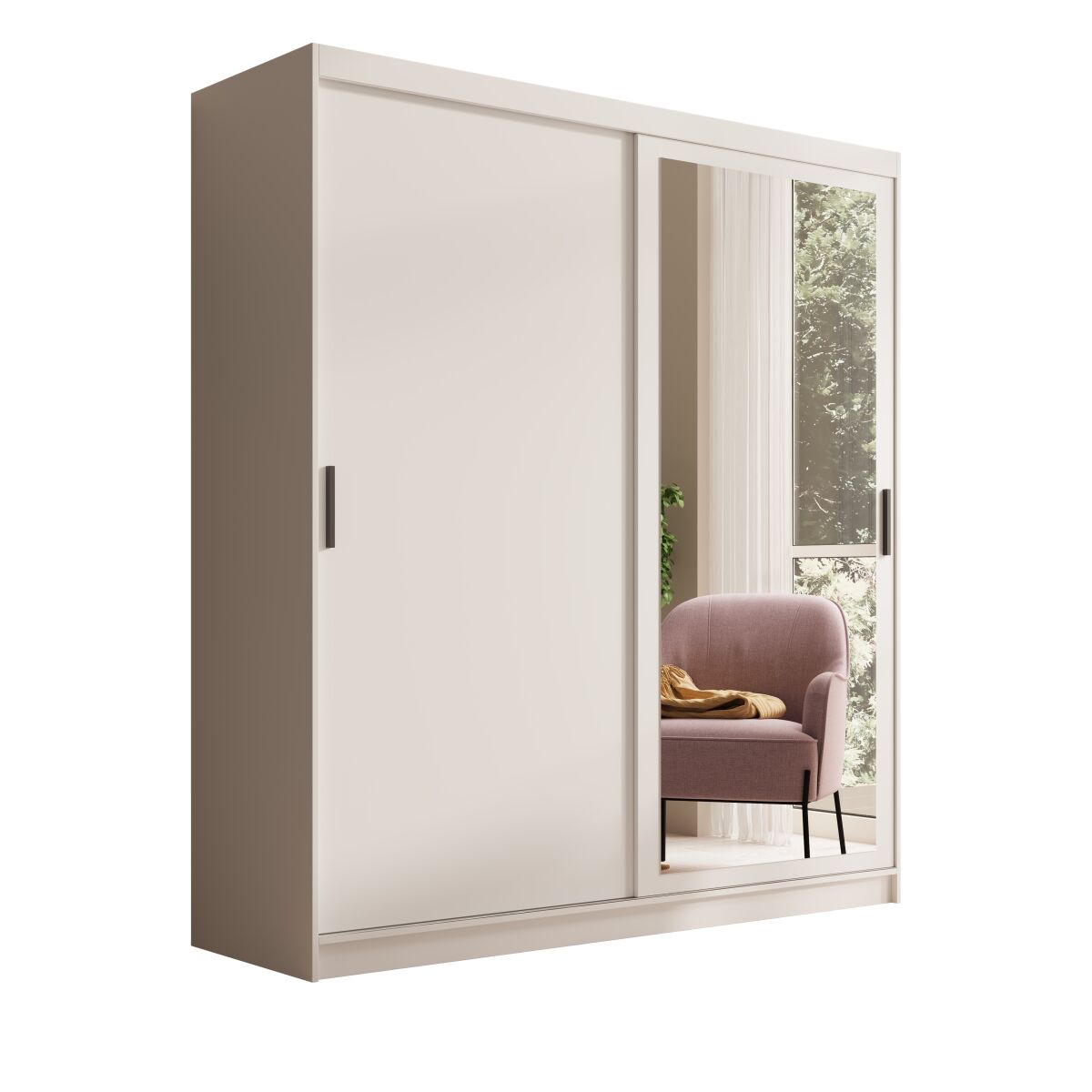 Sliding wardrobe with mirror HAIDAR 180 – White + White Sliding wardrobe with mirror HAIDAR 180 – White + White