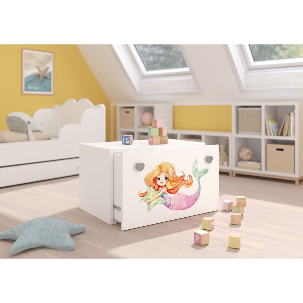 Toy box INGA – White + Gray + MERMAID WITH A STAR Toy box INGA – White + Gray + MERMAID WITH A STAR