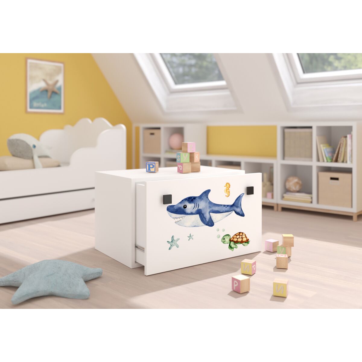Toy box INGA – White + Black + SEA ANIMALS Toy box INGA – White + Black + SEA ANIMALS