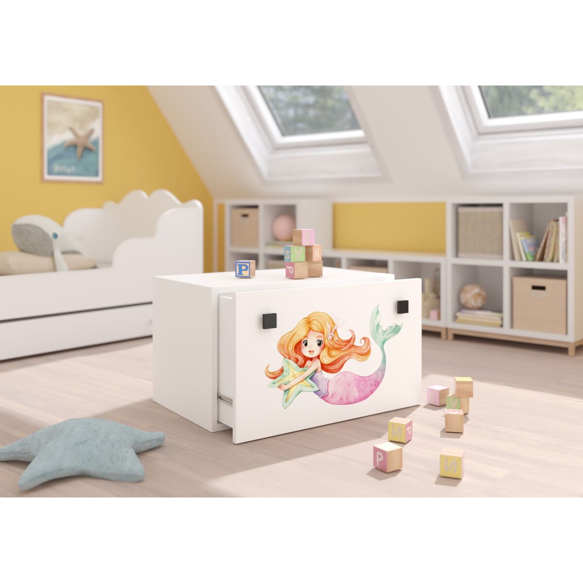 Toy box INGA – White + Black + MERMAID WITH A STAR Toy box INGA – White + Black + MERMAID WITH A STAR