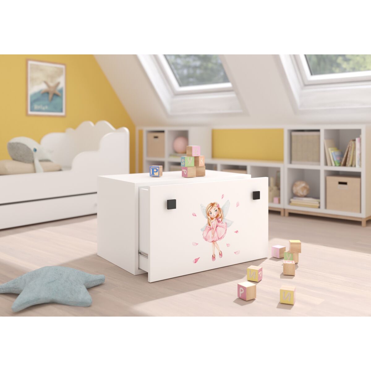 Toy box INGA – White + Black + GIRL WITH WINGS Toy box INGA – White + Black + GIRL WITH WINGS