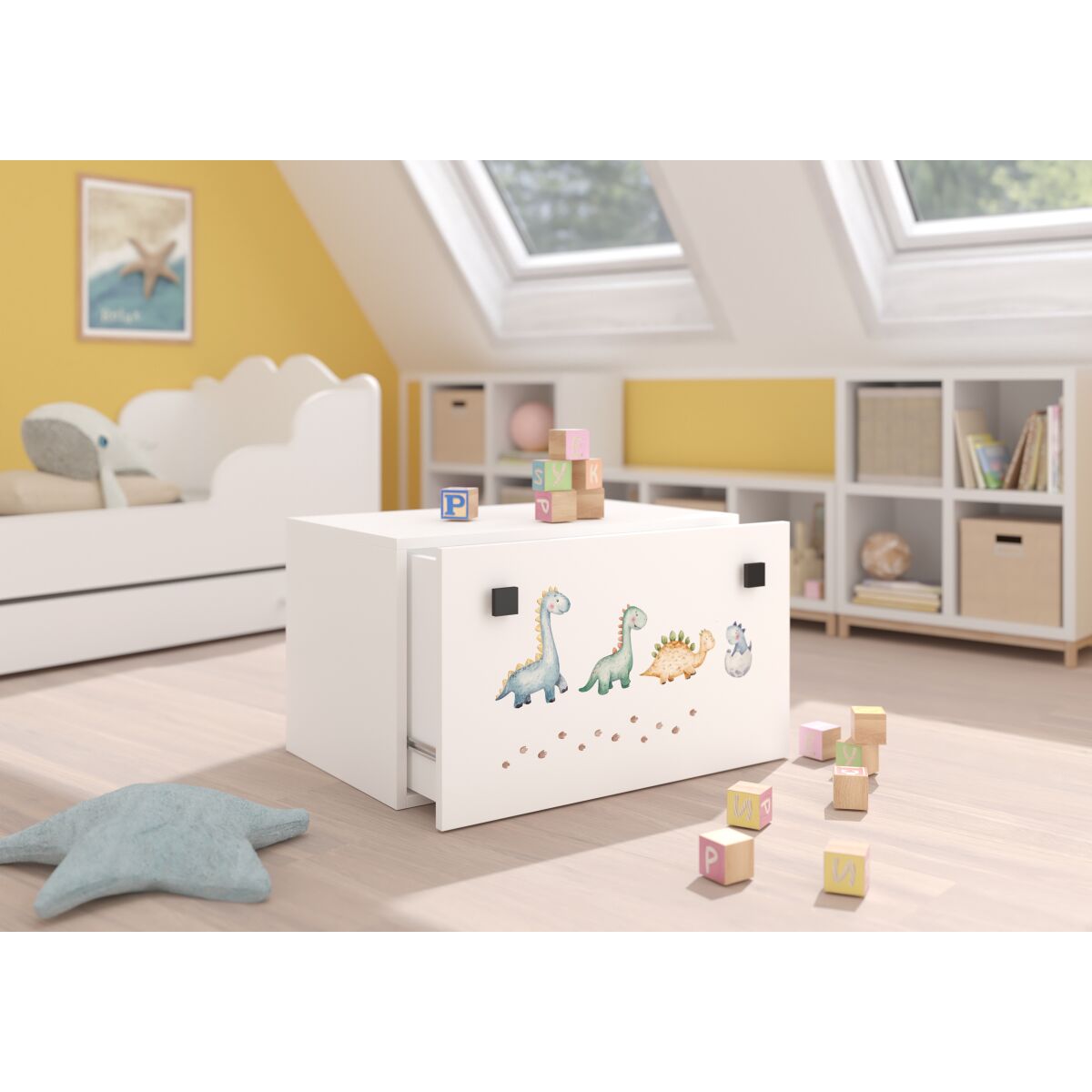 Toy box INGA – White + Black + DINOSAURS Toy box INGA – White + Black + DINOSAURS