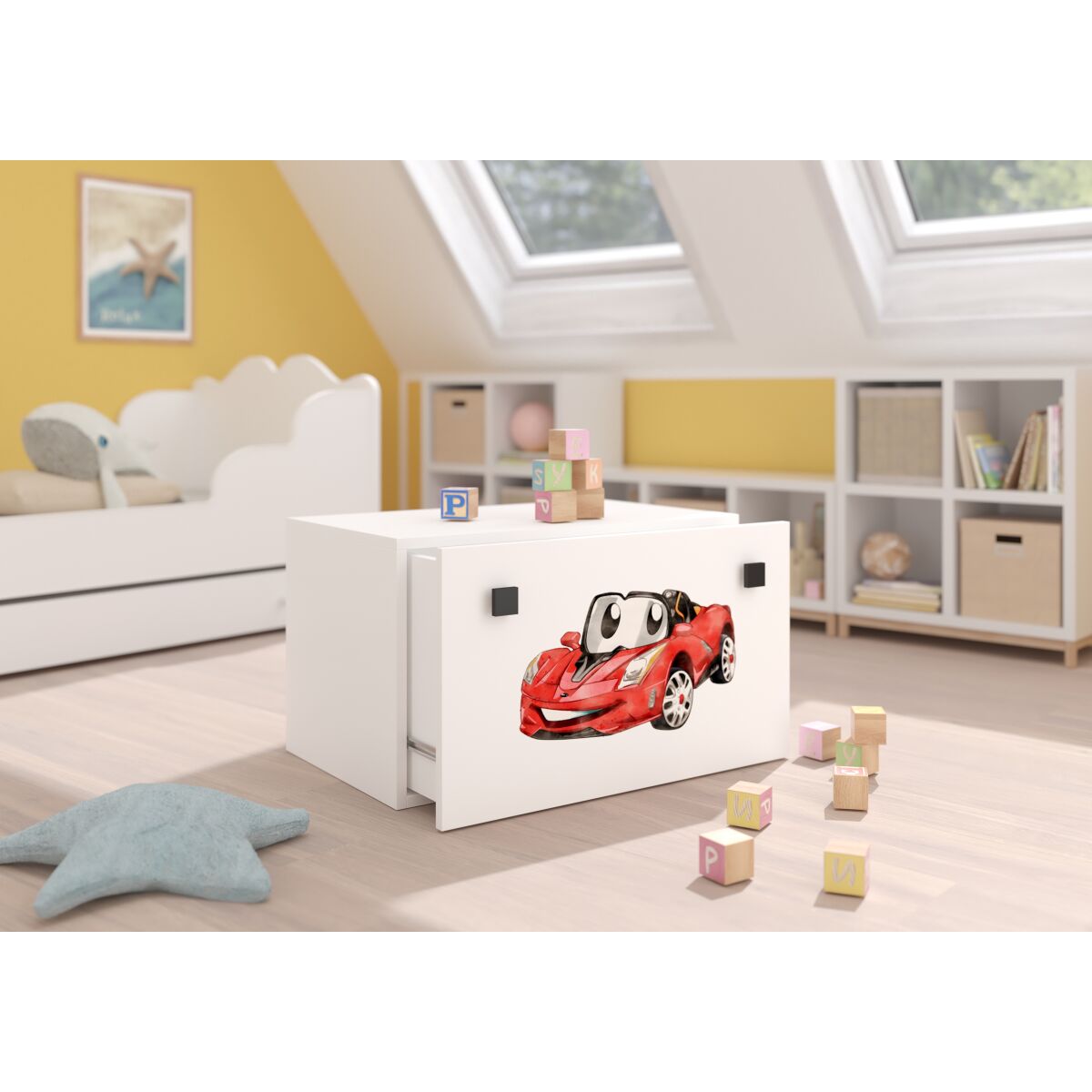 Toy box INGA – White + Black + RED CAR Toy box INGA – White + Black + RED CAR
