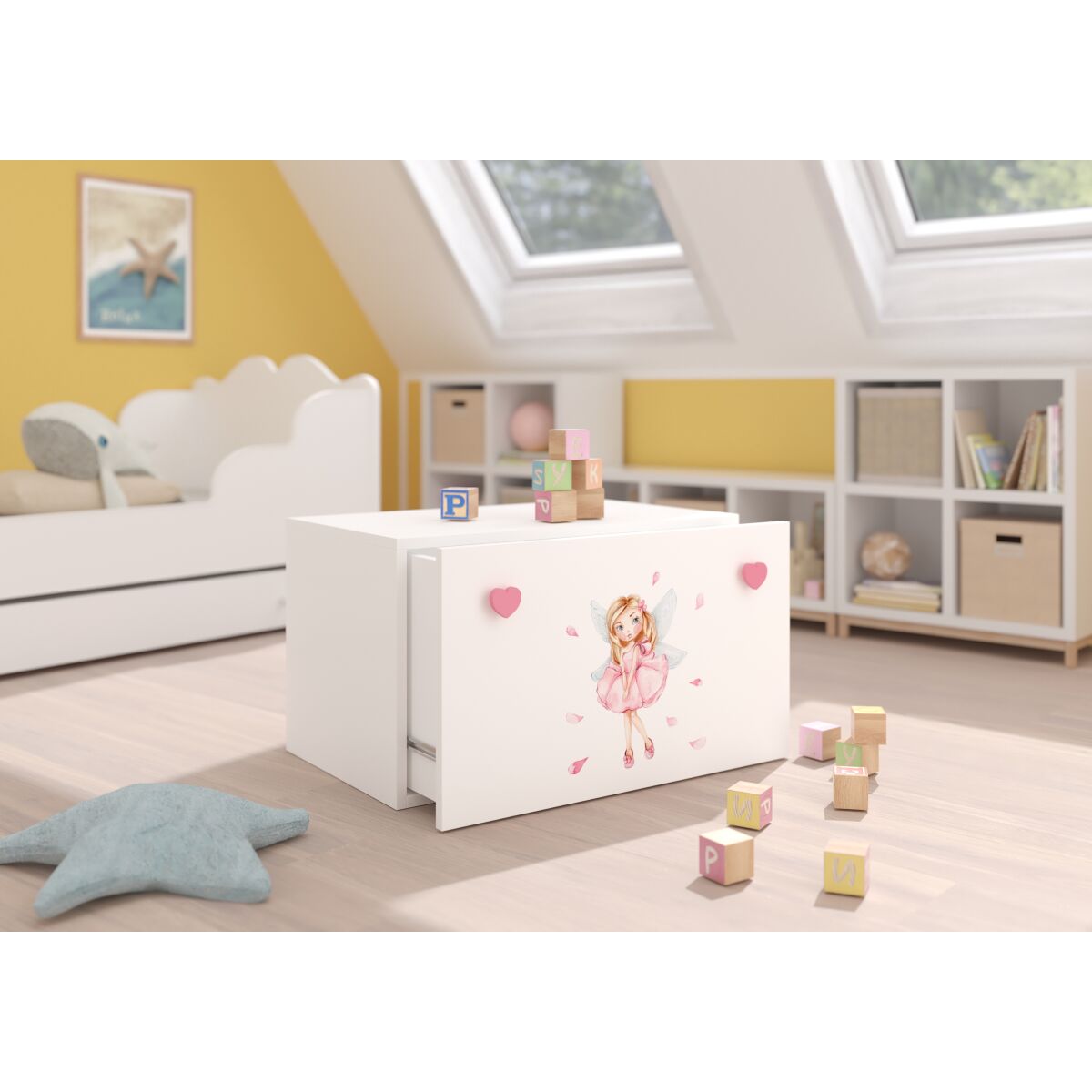 Toy box INGA – White + Pink + GIRL WITH WINGS Toy box INGA – White + Pink + GIRL WITH WINGS