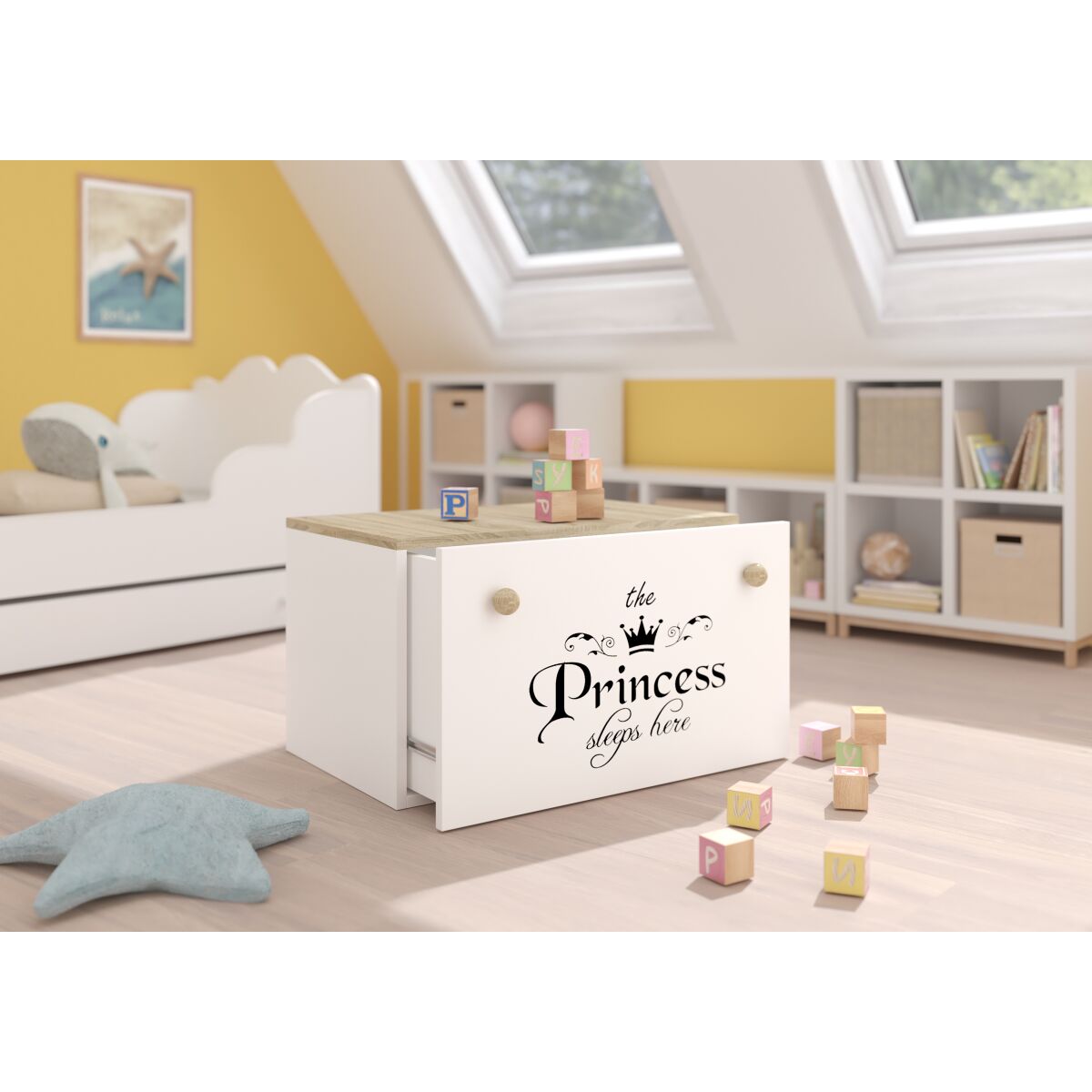Toy box INGA – White + Sonoma + PRINCESS BLACK Toy box INGA – White + Sonoma + PRINCESS BLACK