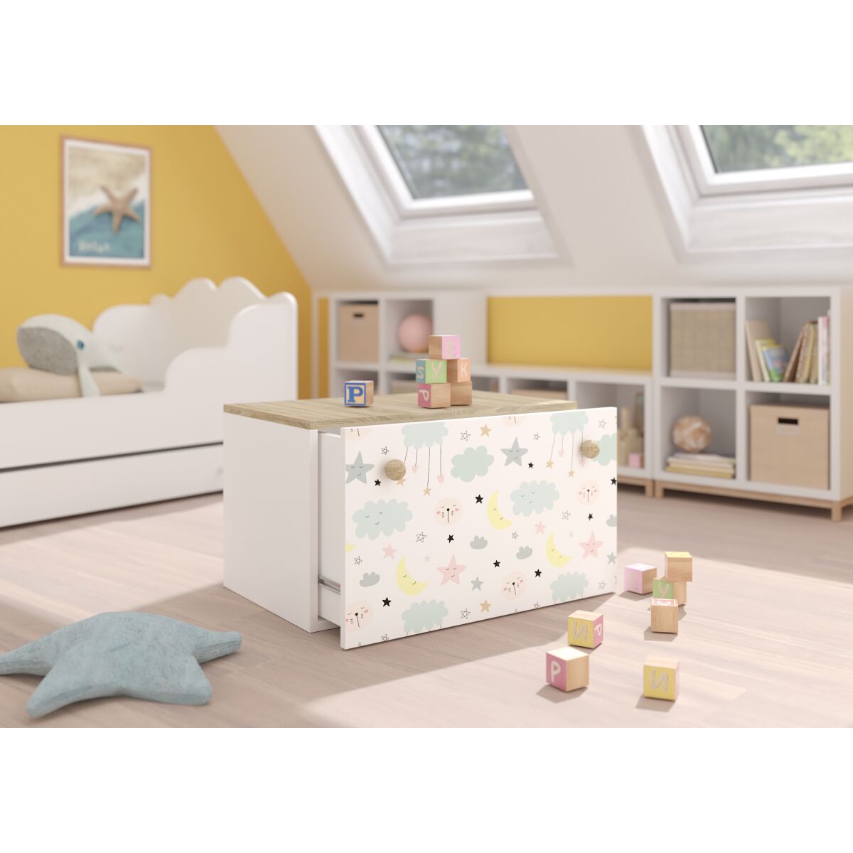 Toy box INGA – White + Sonoma + GALAXY Toy box INGA – White + Sonoma + GALAXY