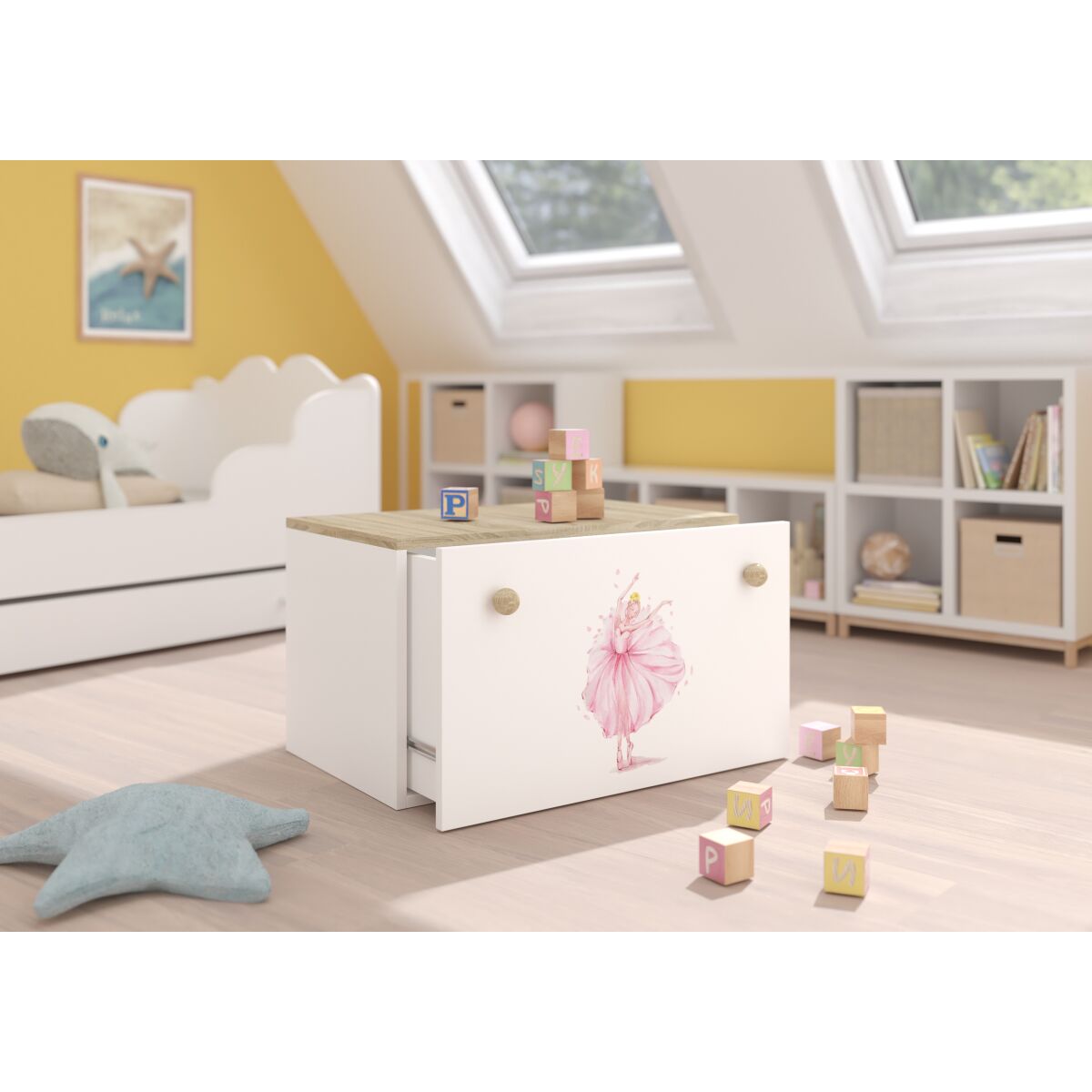 Toy box INGA – White + Sonoma + BALLERINA Toy box INGA – White + Sonoma + BALLERINA