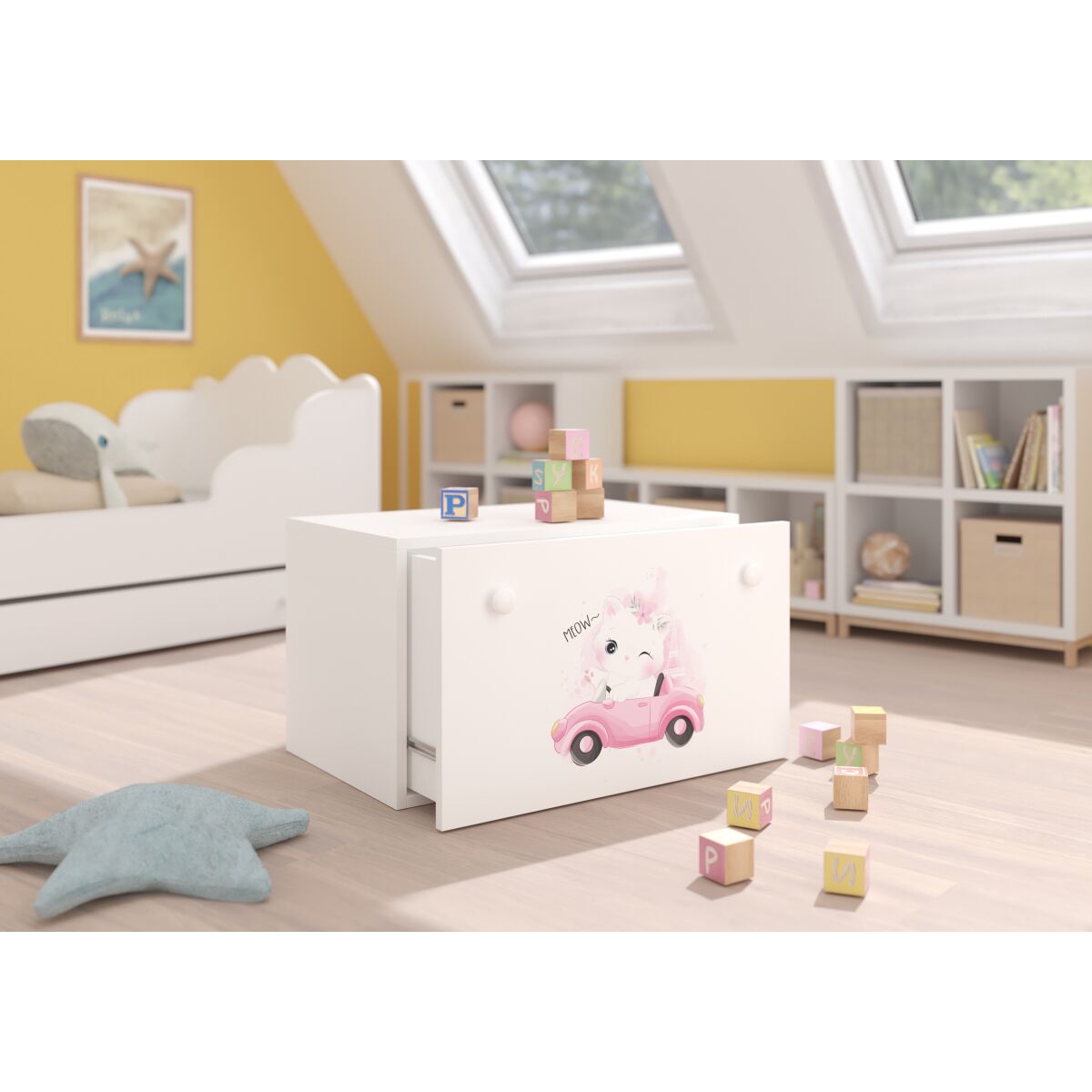 Toy box INGA – White + Cat In A CAR + CAT IN A CAR Toy box INGA – White + Cat In A CAR + CAT IN A CAR