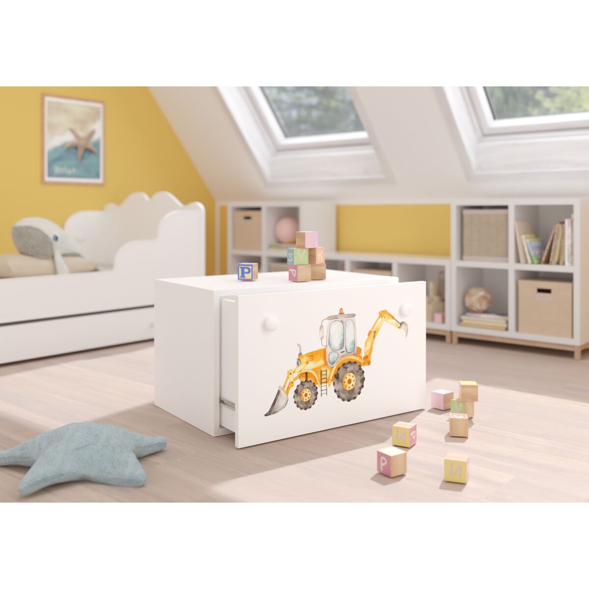 Toy box INGA – White + Digger + DIGGER Toy box INGA – White + Digger + DIGGER