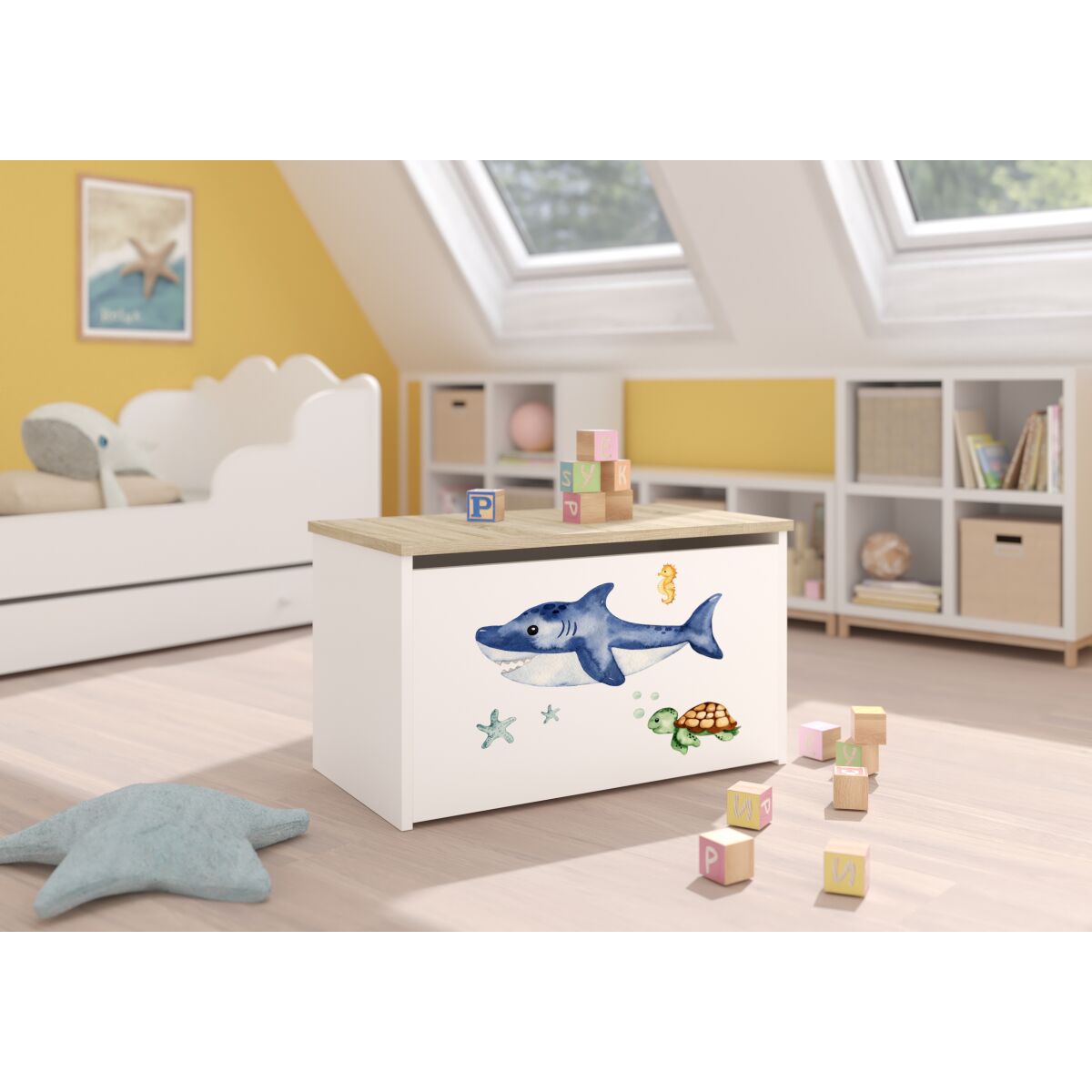 Toy box DARIA – White + Sonoma + SEA ANIMALS Toy box DARIA – White + Sonoma + SEA ANIMALS
