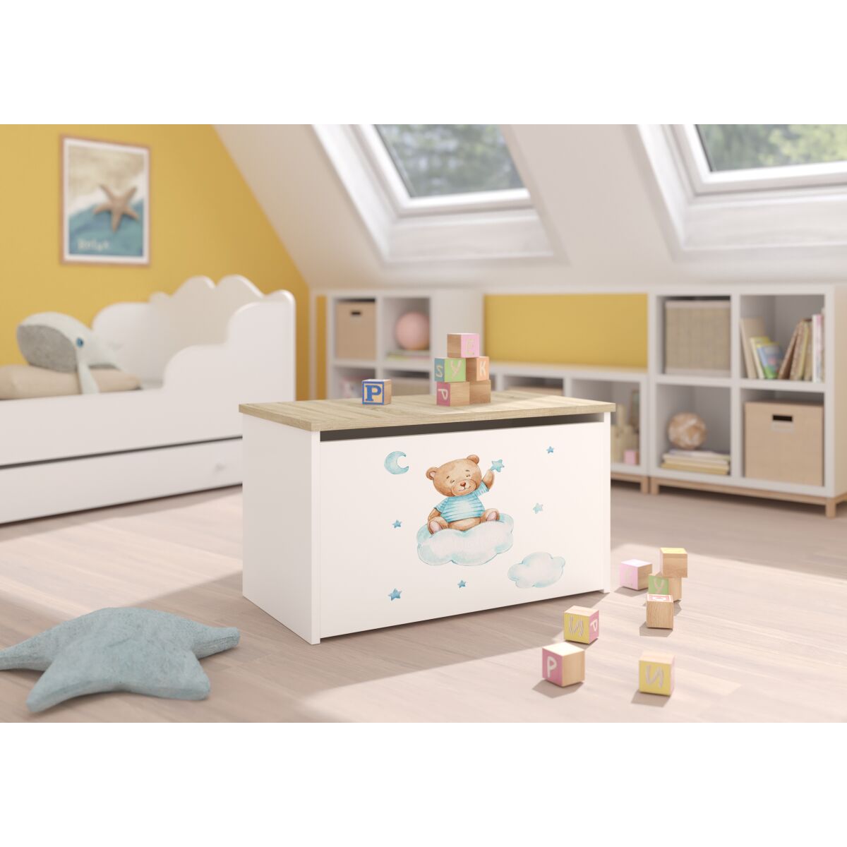 Toy box DARIA – White + Sonoma + TEDDY BEAR AND CLOUD Toy box DARIA – White + Sonoma + TEDDY BEAR AND CLOUD