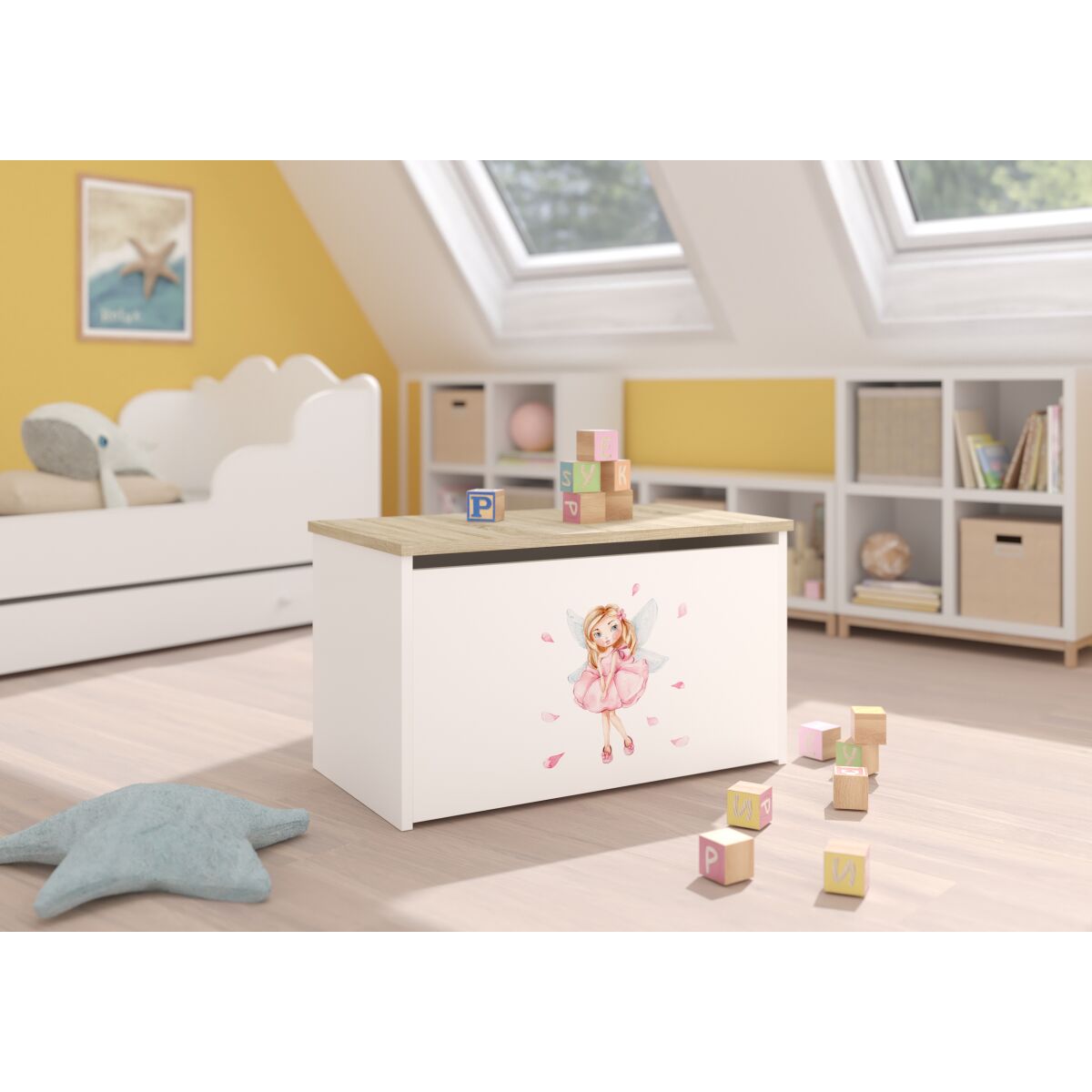 Toy box DARIA – White + Sonoma + GIRL WITH WINGS Toy box DARIA – White + Sonoma + GIRL WITH WINGS