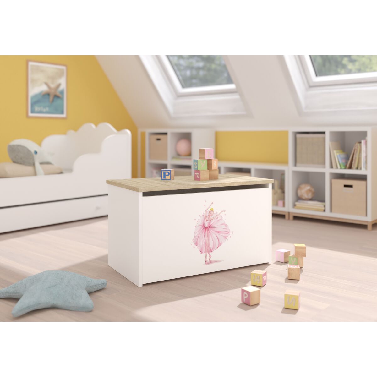 Toy box DARIA – White + Sonoma + BALLERINA Toy box DARIA – White + Sonoma + BALLERINA