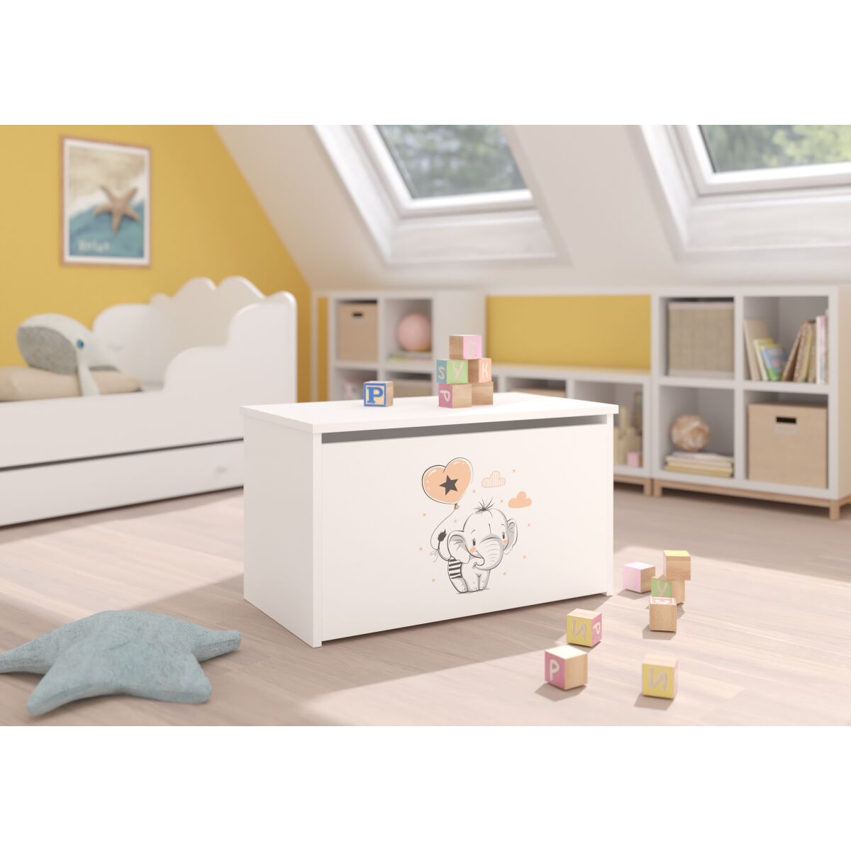 Toy box DARIA – White + Elephant + ELEPHANT Toy box DARIA – White + Elephant + ELEPHANT