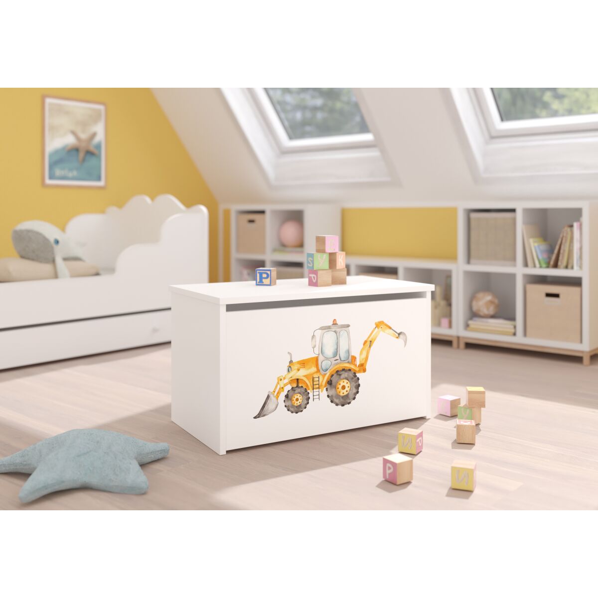 Toy box DARIA – White + Digger + DIGGER Toy box DARIA – White + Digger + DIGGER