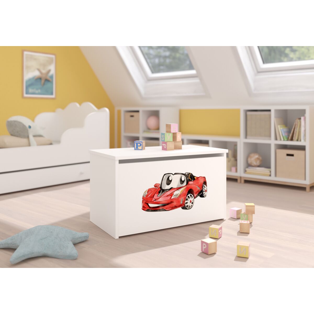 Toy box DARIA – White + Red CAR + RED CAR Toy box DARIA – White + Red CAR + RED CAR