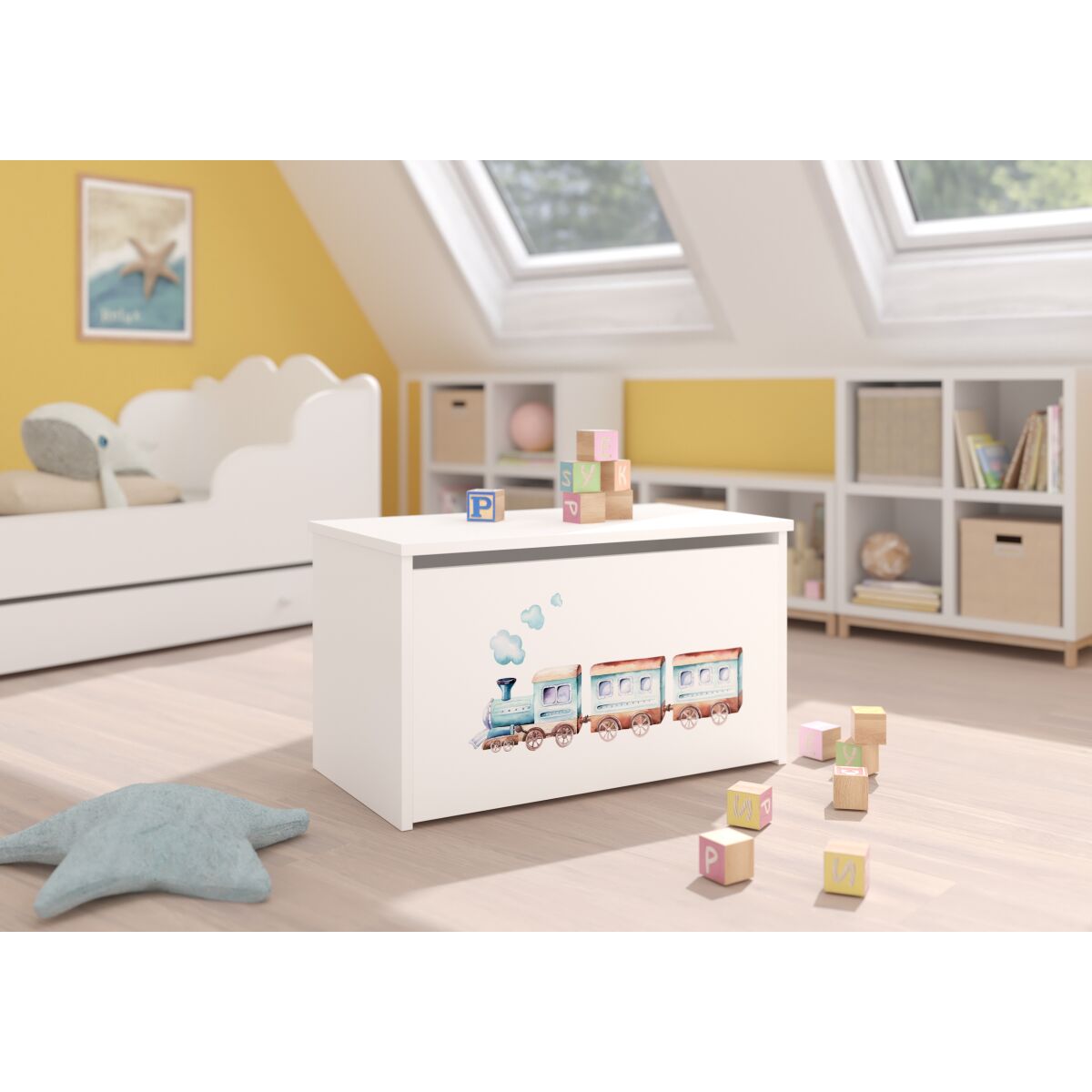 Toy box DARIA – White + Railway + RAILWAY Toy box DARIA – White + Railway + RAILWAY