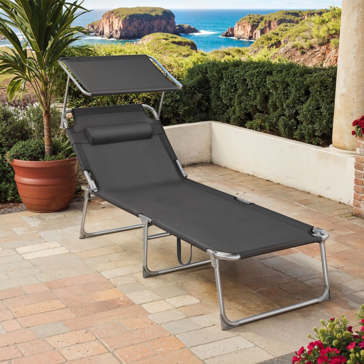 Large Sun Lounger, Foldable Deck Chair, 71 x 200 x 38 cm
