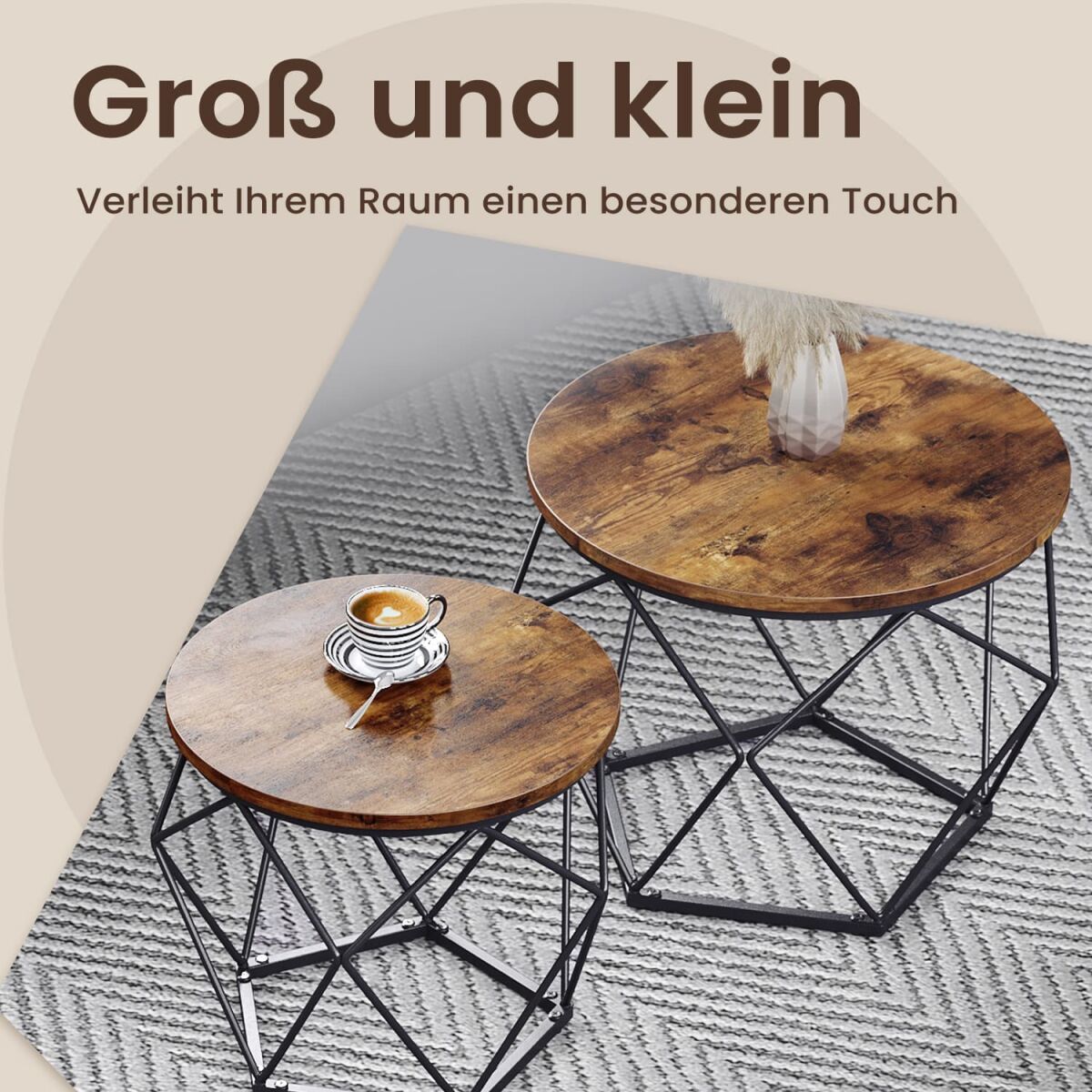 2-Piece Set Coffee Tables Vintage Brown-Black