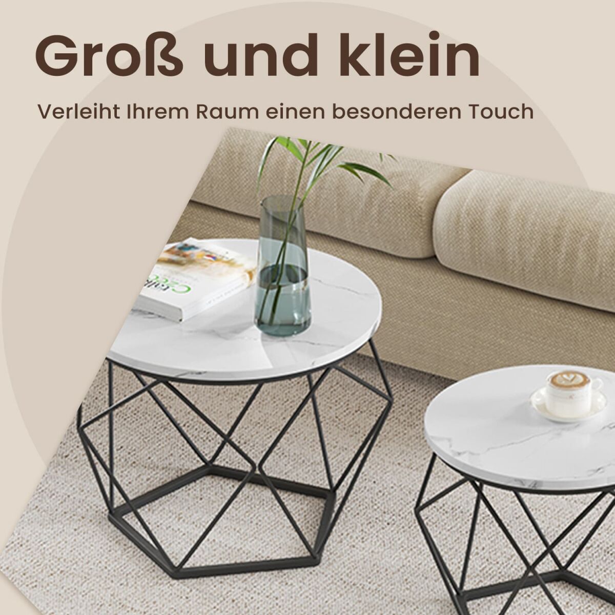 Round Coffee Table, Set of 2, Living Room Table