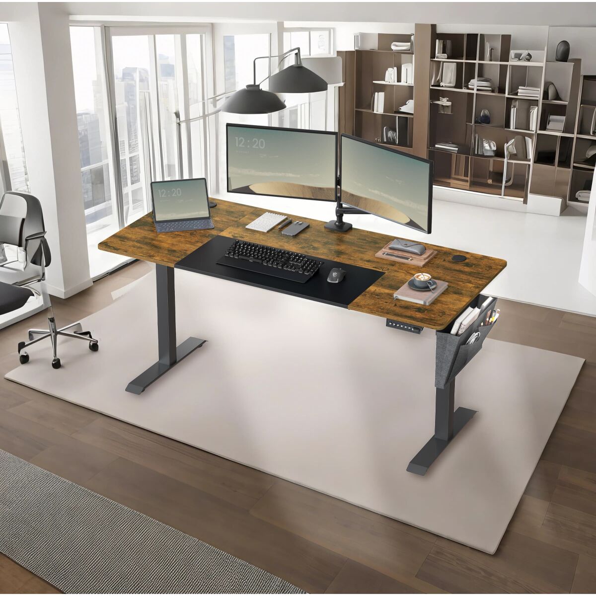 Electric Height Adjustable Desk, Pastel Yellow with White Base