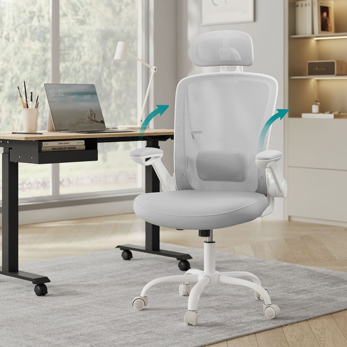 Ergonomic Office Chair with Mesh and Headrest in Dove Grey
