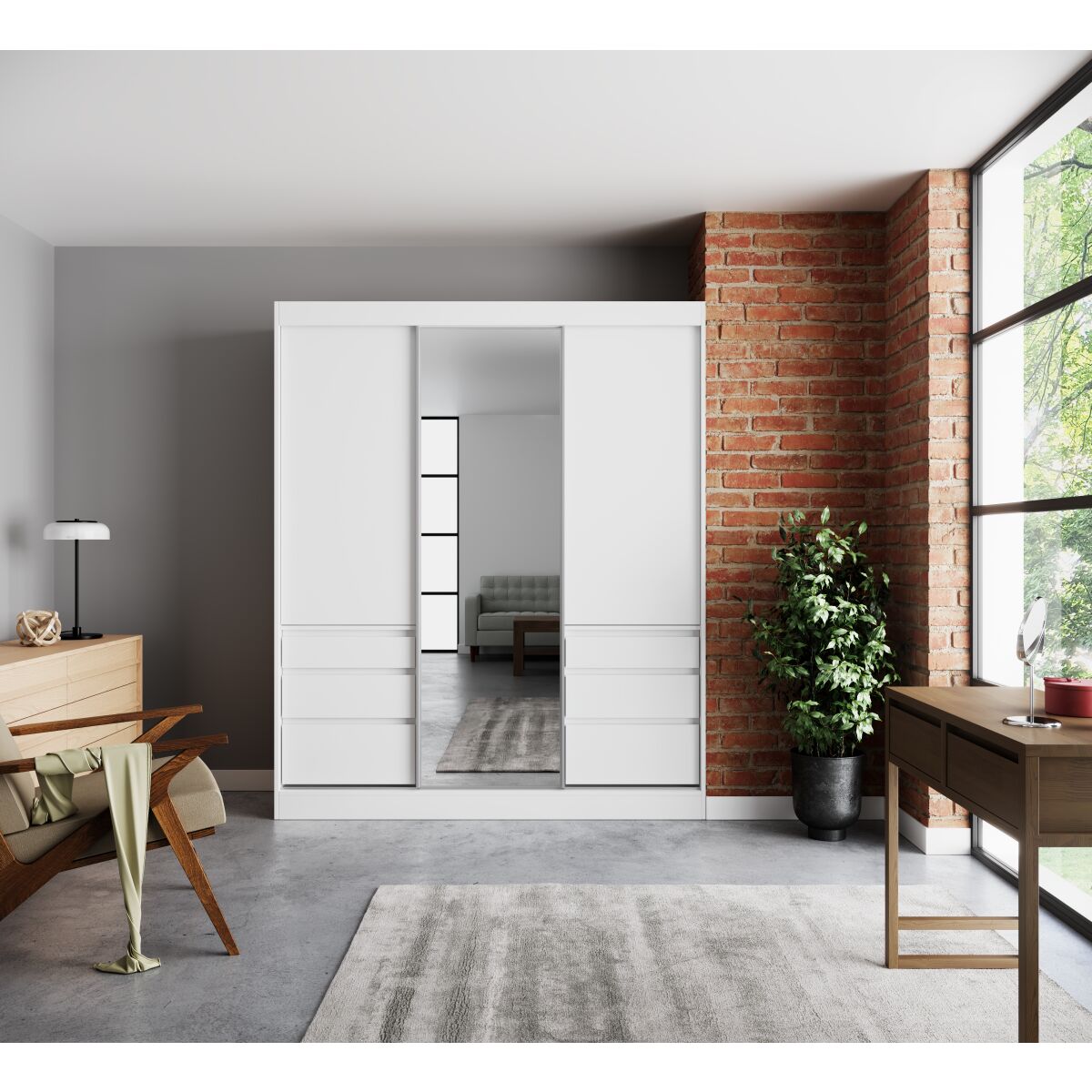 Lükandustega kapp peegliga HAIDAR 180 – White + White