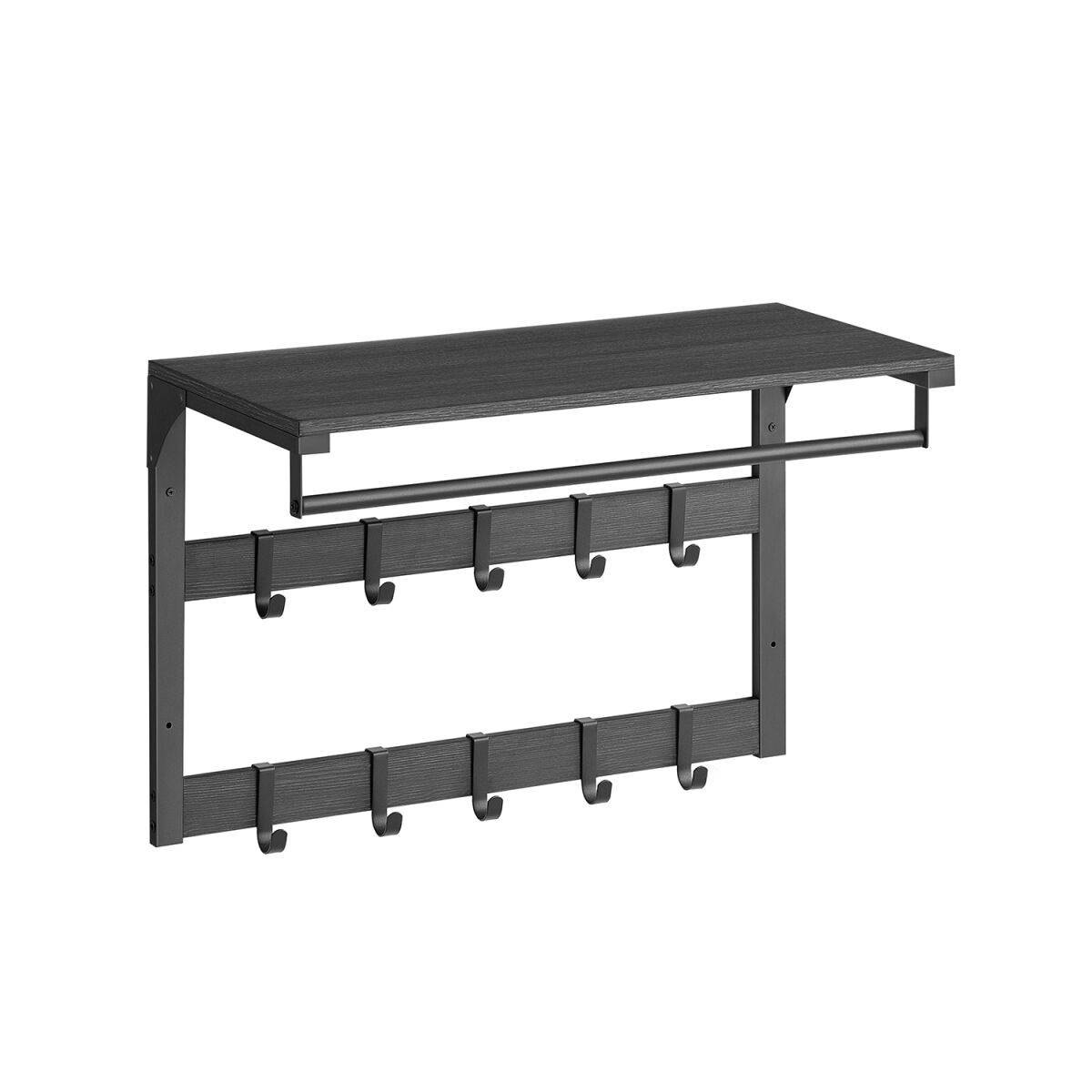 Wall-Mounted Coat Rack with Shelf and 10 Hooks in Anthracite Gray-Black