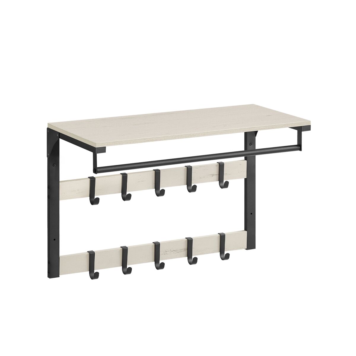 Wall Coat Rack with Shelf and 10 Hooks Vintage White-Black